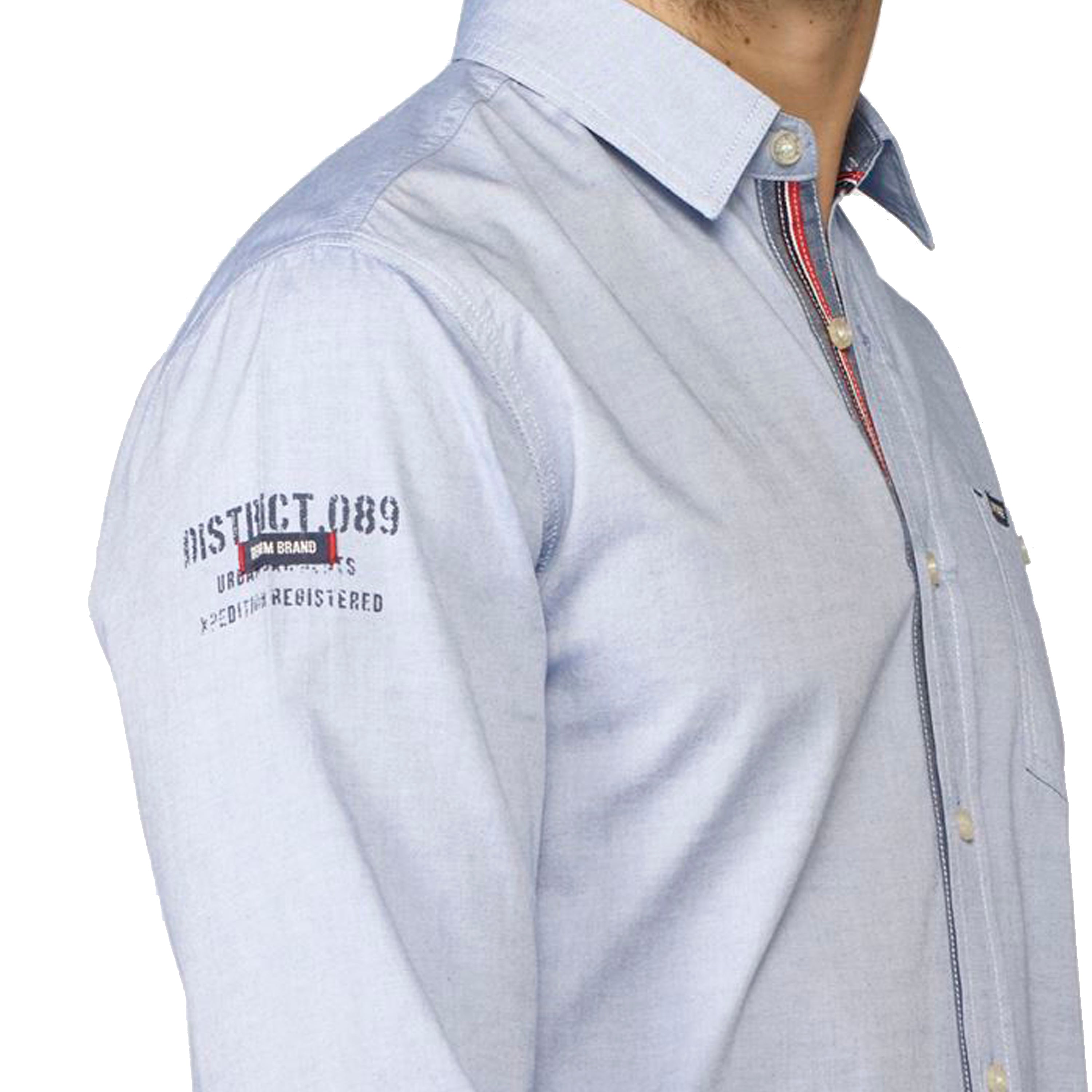 Camisa Hombre Manga Larga Oxford Estampado Texto Azul – Koroshi