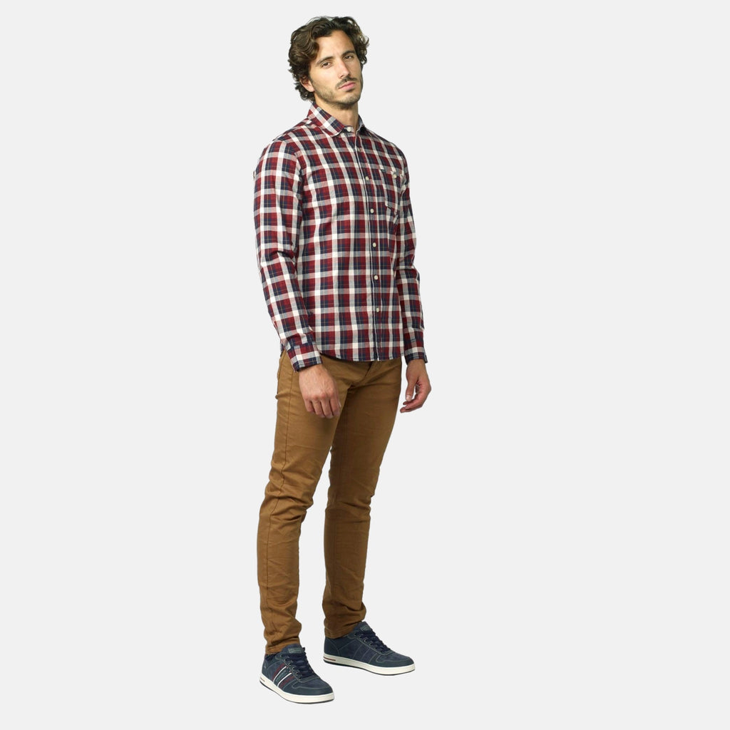 Camisa Hombre Manga Larga Cuadros Algodón Bolsillo – Koroshi 2021CL54