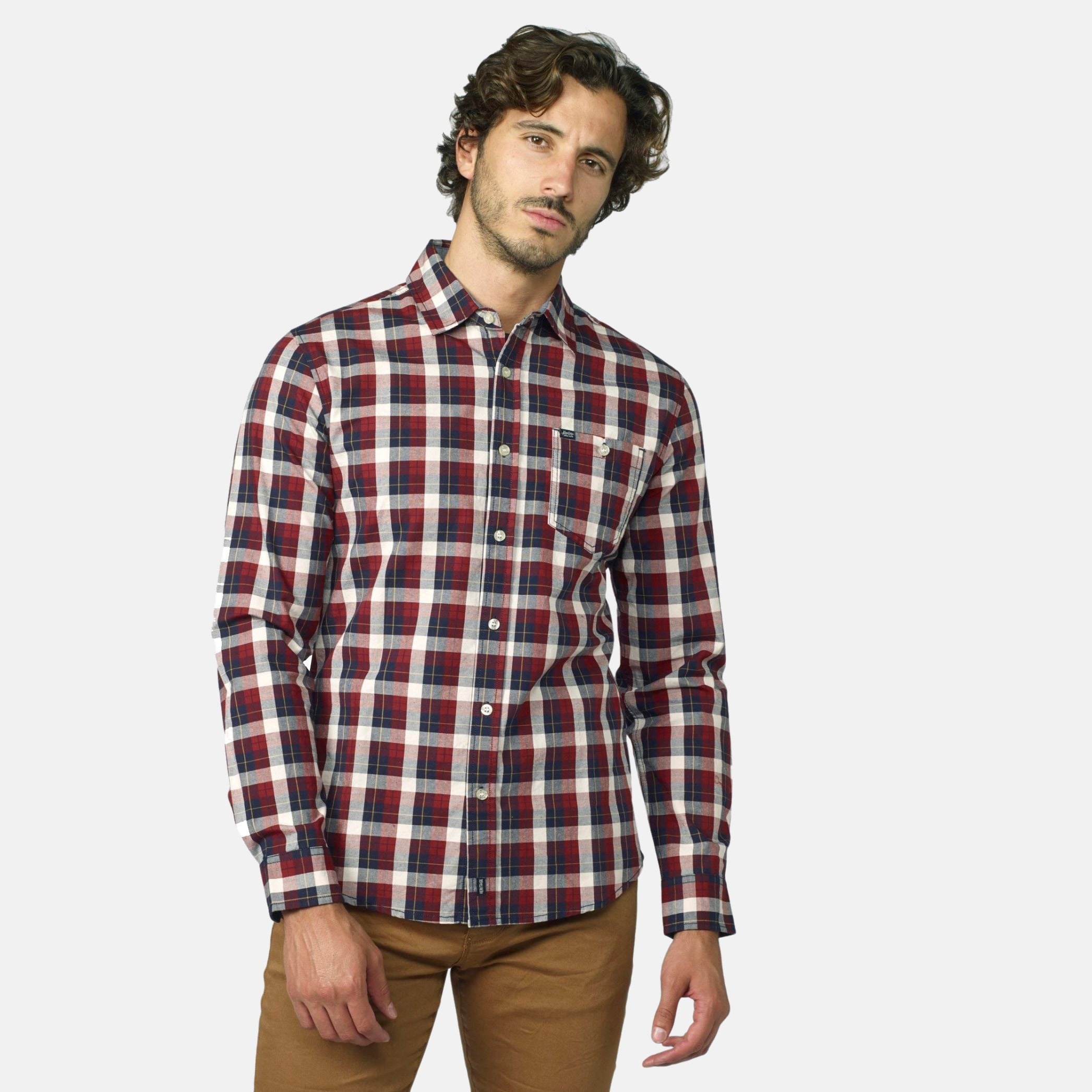 Camisa Hombre Manga Larga Cuadros Algodón Bolsillo – Koroshi 2021CL54