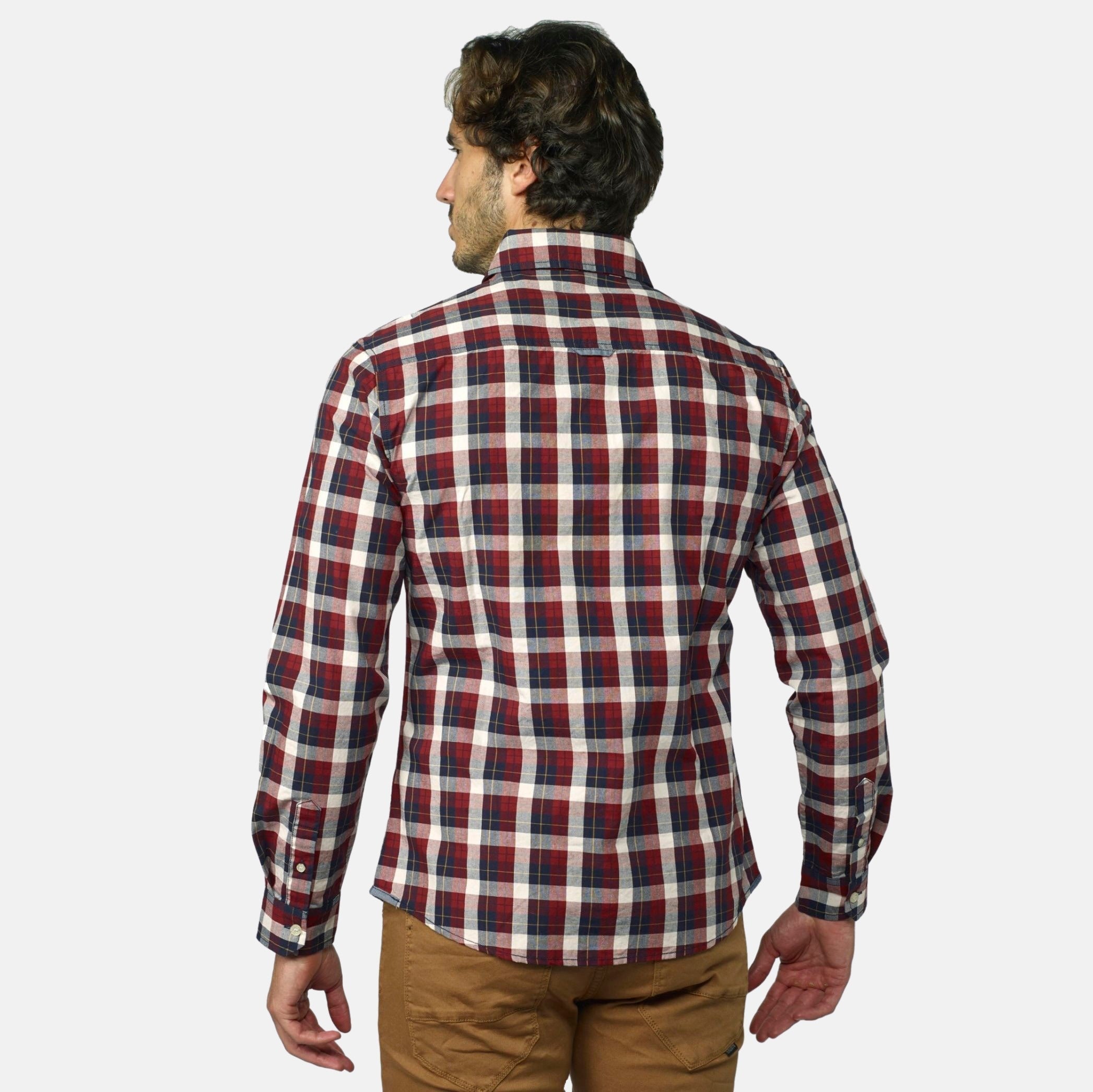Camisa Hombre Manga Larga Cuadros Algodón Bolsillo – Koroshi 2021CL54