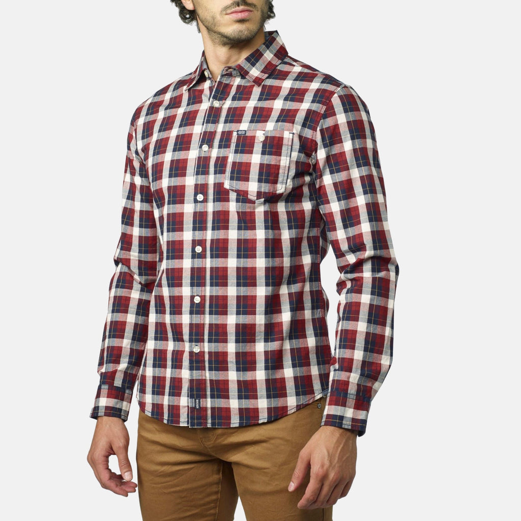 Camisa Hombre Manga Larga Cuadros Algodón Bolsillo – Koroshi 2021CL54
