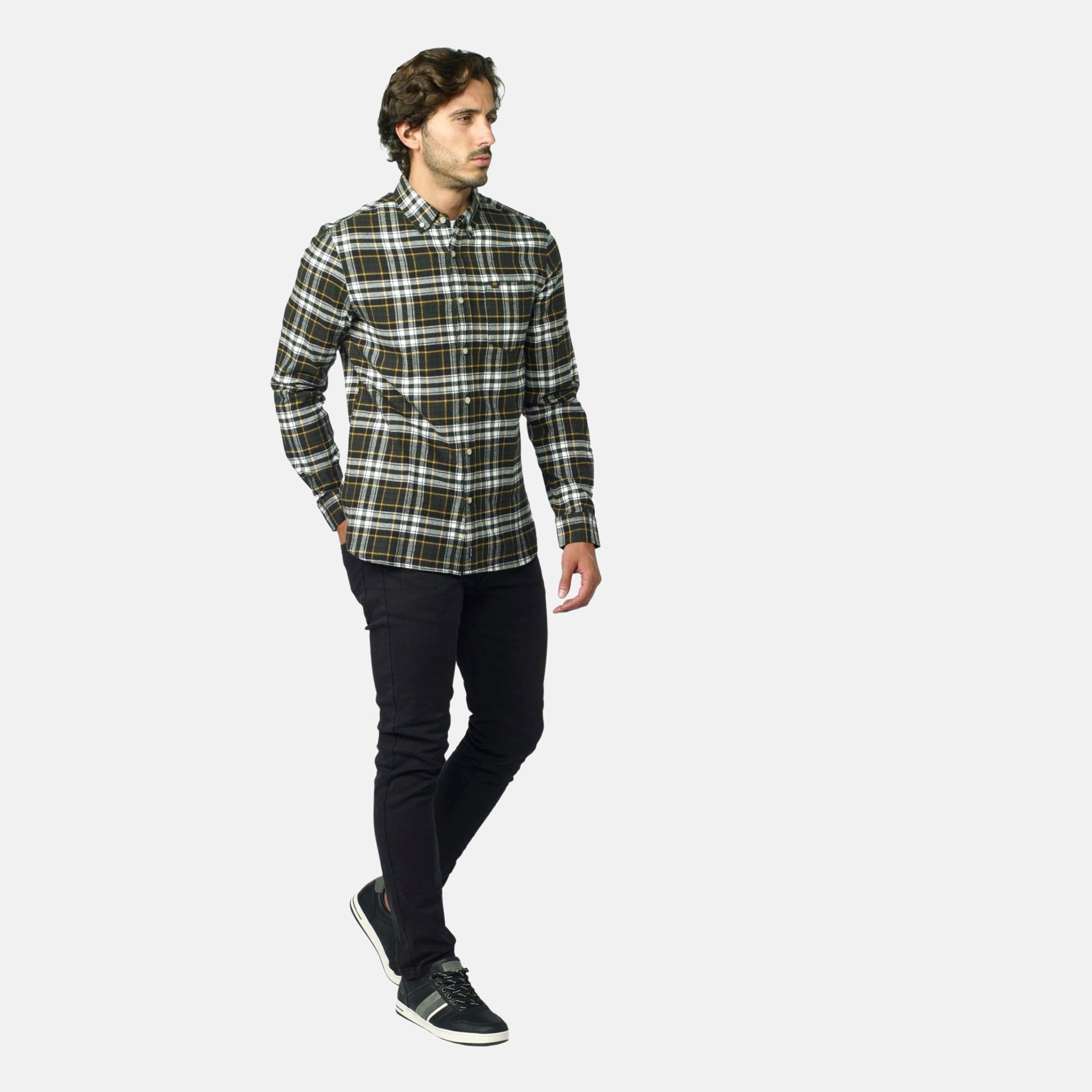 Camisa Hombre Manga Larga Cuadros Algodón Bolsillo – Koroshi 2021CL55