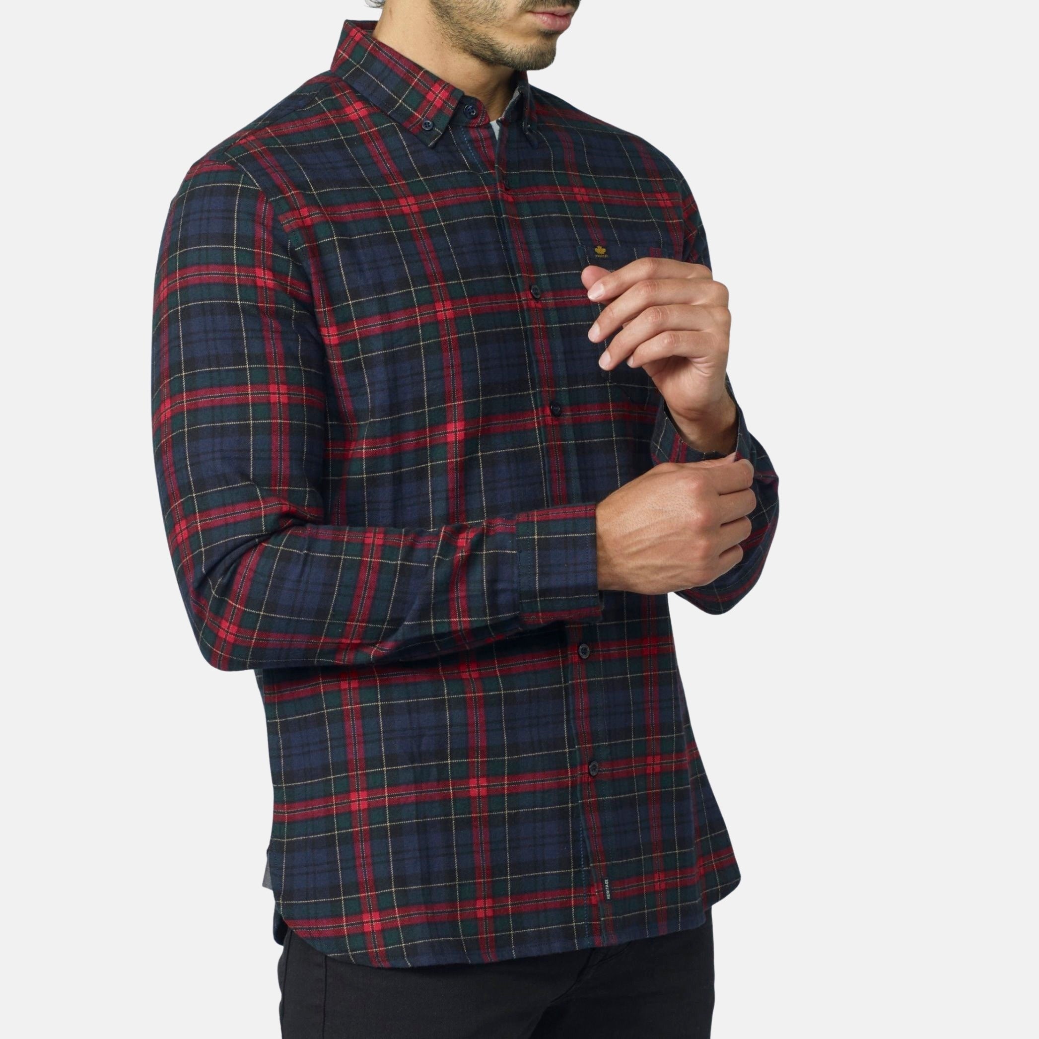 Camisa Hombre Manga Larga Cuadros Algodón Bolsillo – Koroshi 2021CL55
