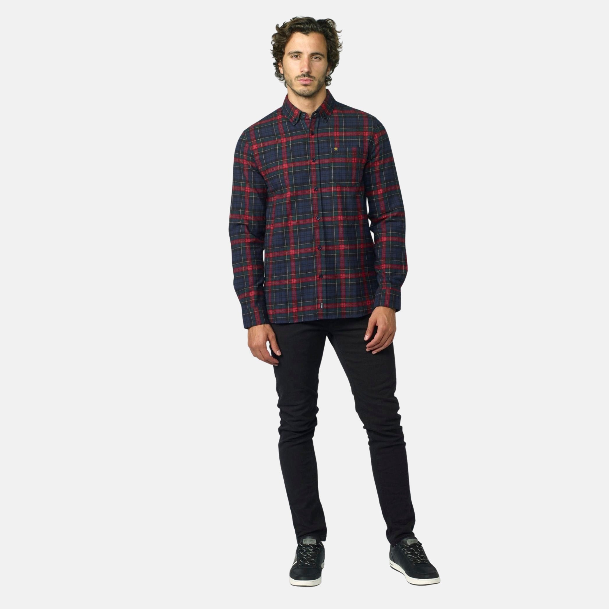 Camisa Hombre Manga Larga Cuadros Algodón Bolsillo – Koroshi 2021CL55
