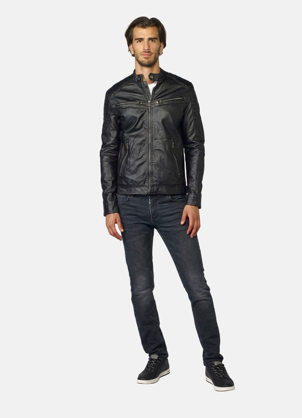 Cazadora Efecto Piel Hombre Cuello Mao Forro Pelito – Koroshi 2021JA03