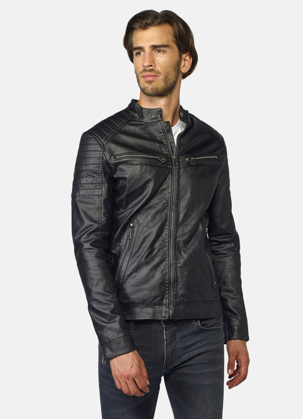 Cazadora Efecto Piel Hombre Cuello Mao Forro Pelito – Koroshi 2021JA03