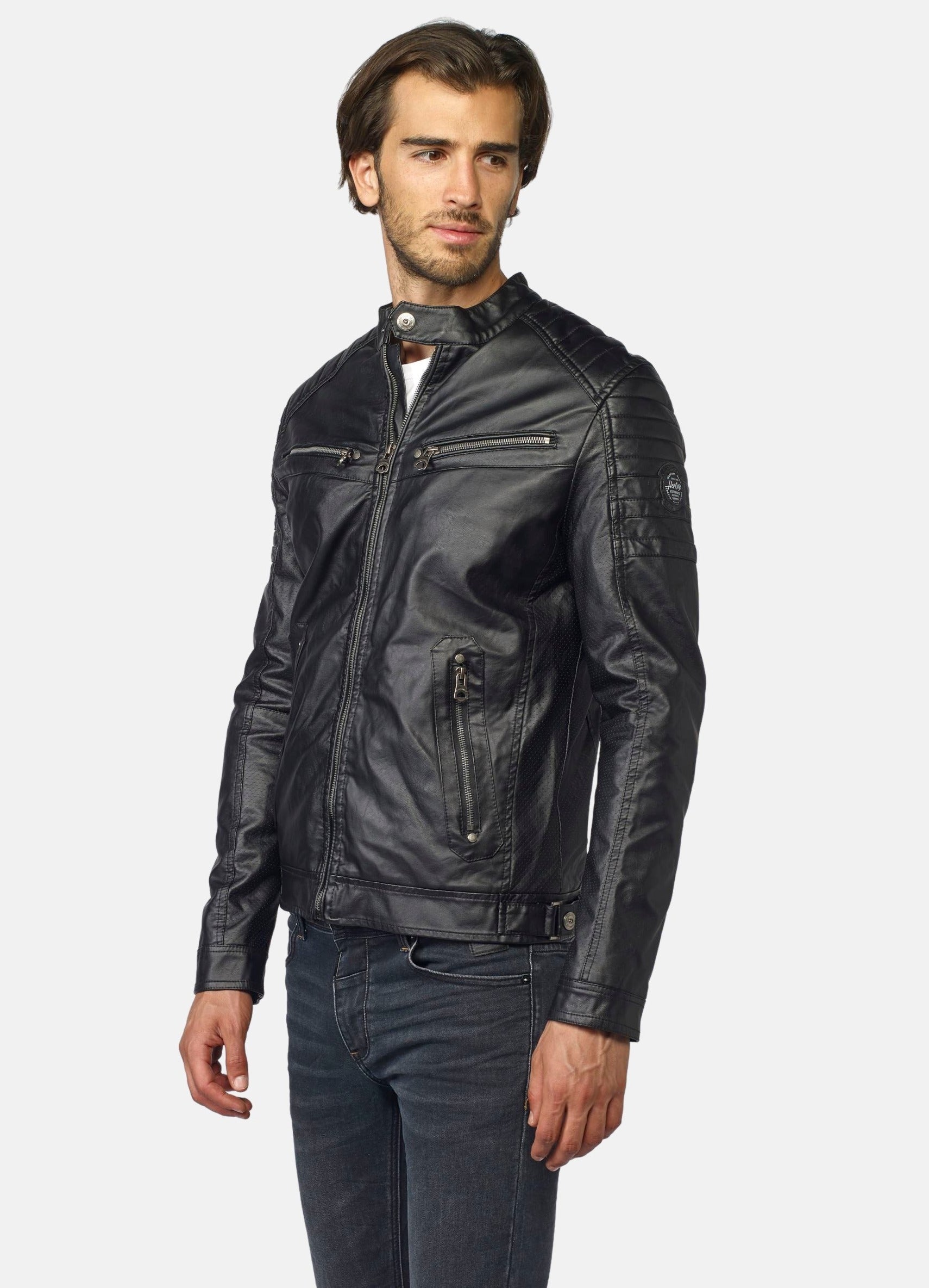 Cazadora Efecto Piel Hombre Cuello Mao Forro Pelito – Koroshi 2021JA03