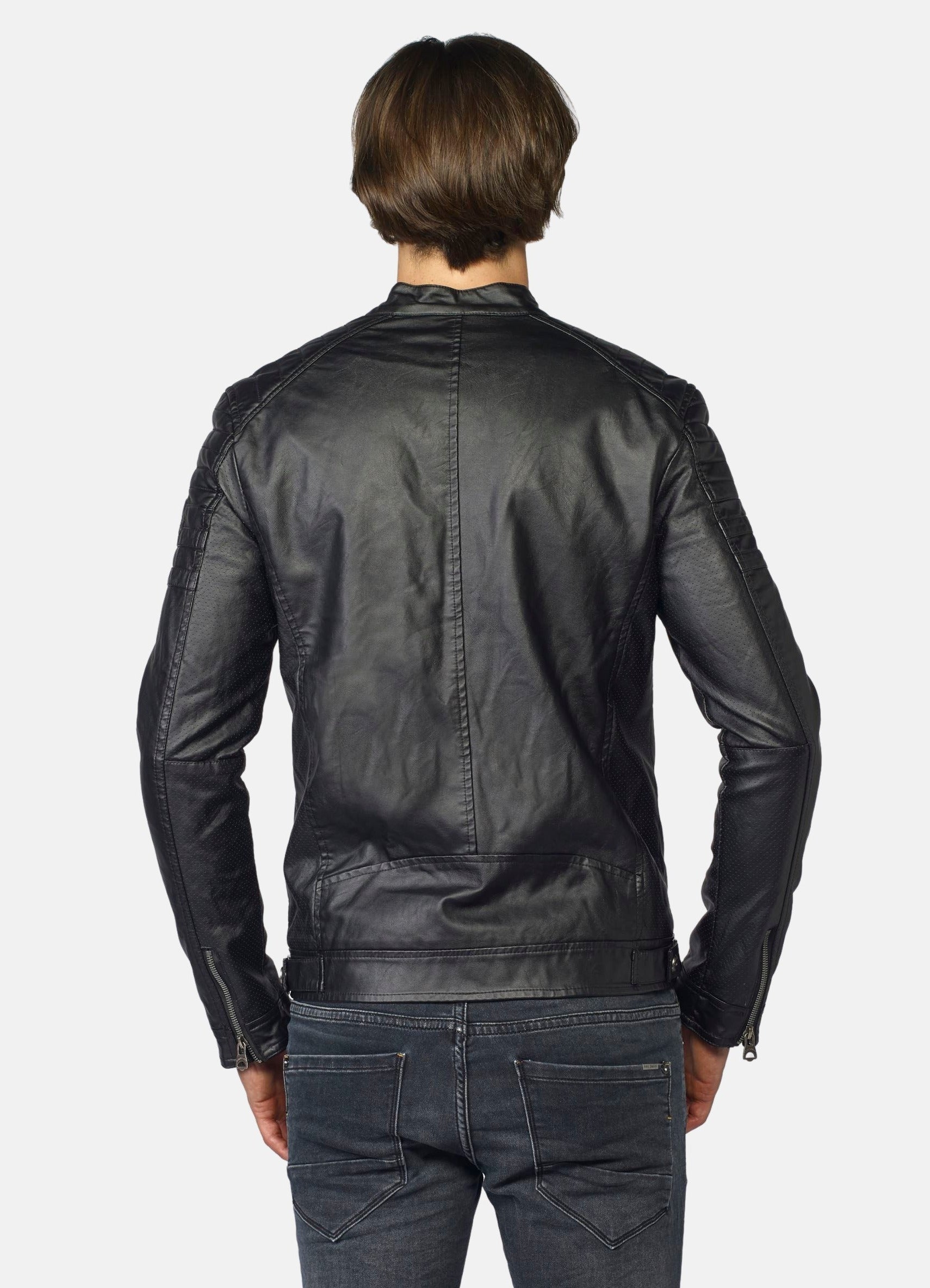 Cazadora Efecto Piel Hombre Cuello Mao Forro Pelito – Koroshi 2021JA03
