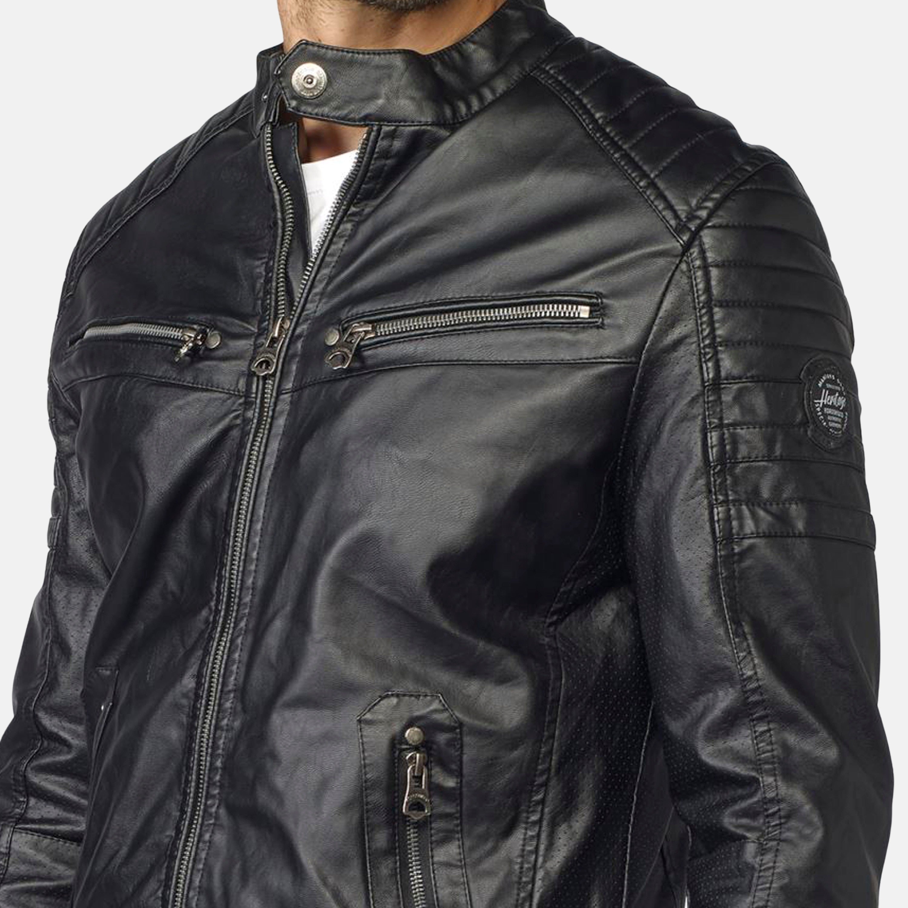 Cazadora Efecto Piel Hombre Cuello Mao Forro Pelito – Koroshi 2021JA03