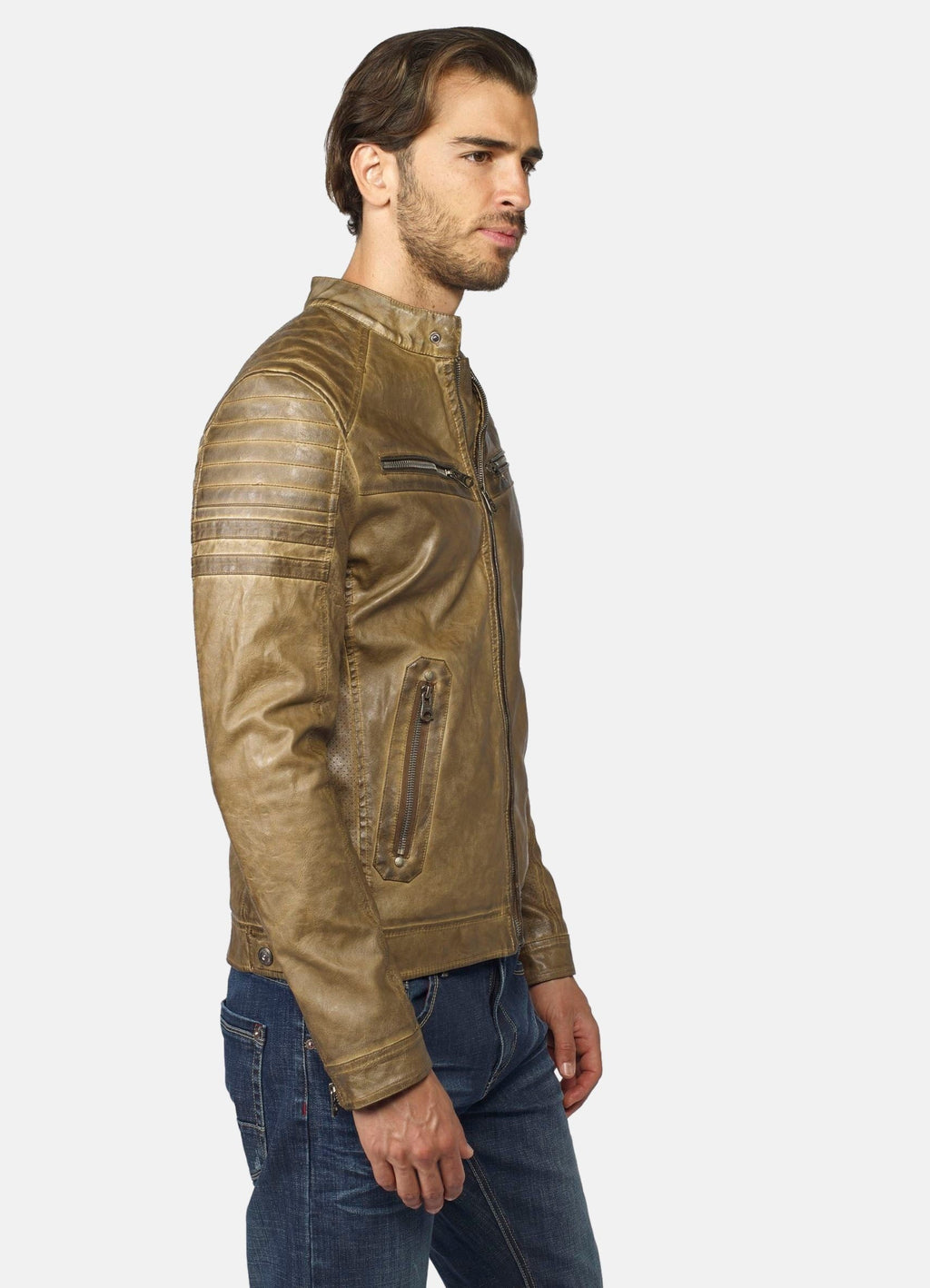 Cazadora Efecto Piel Hombre Cuello Mao Forro Pelito – Koroshi 2021JA03