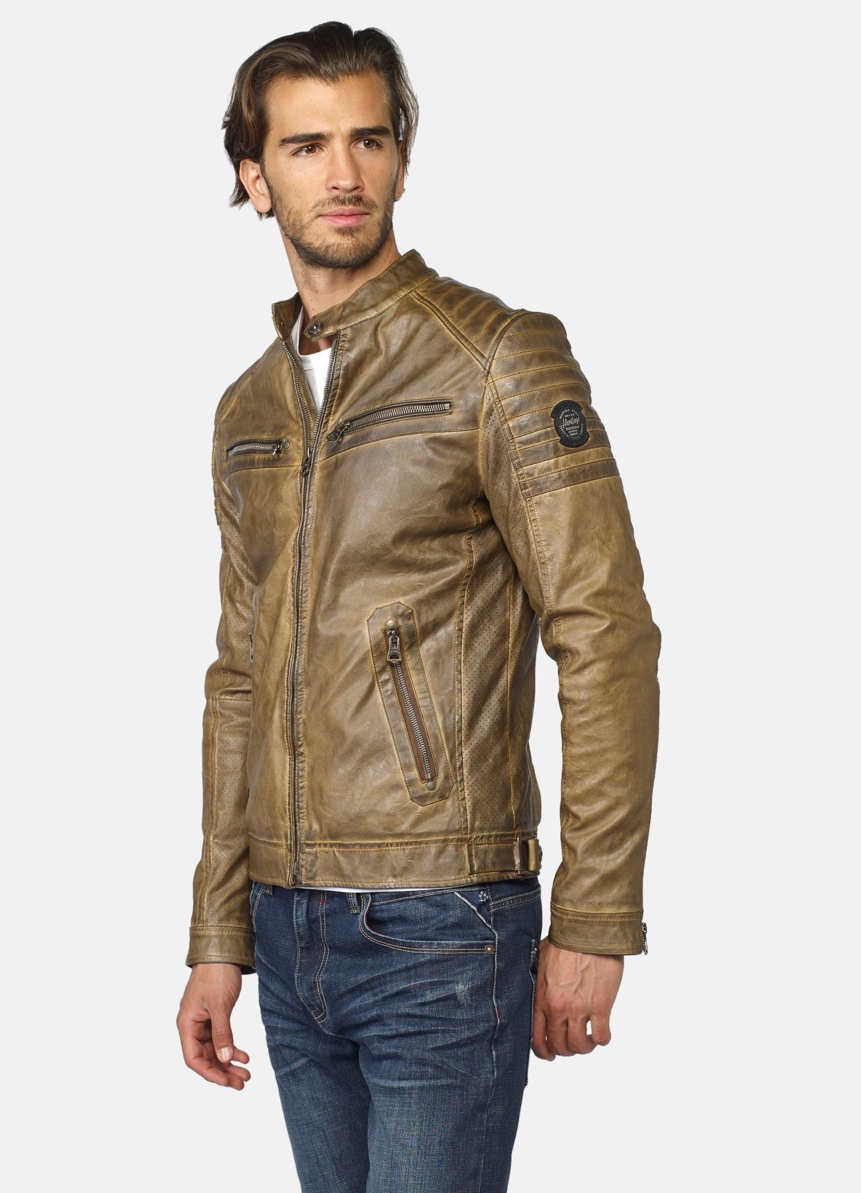 Cazadora Efecto Piel Hombre Cuello Mao Forro Pelito – Koroshi 2021JA03