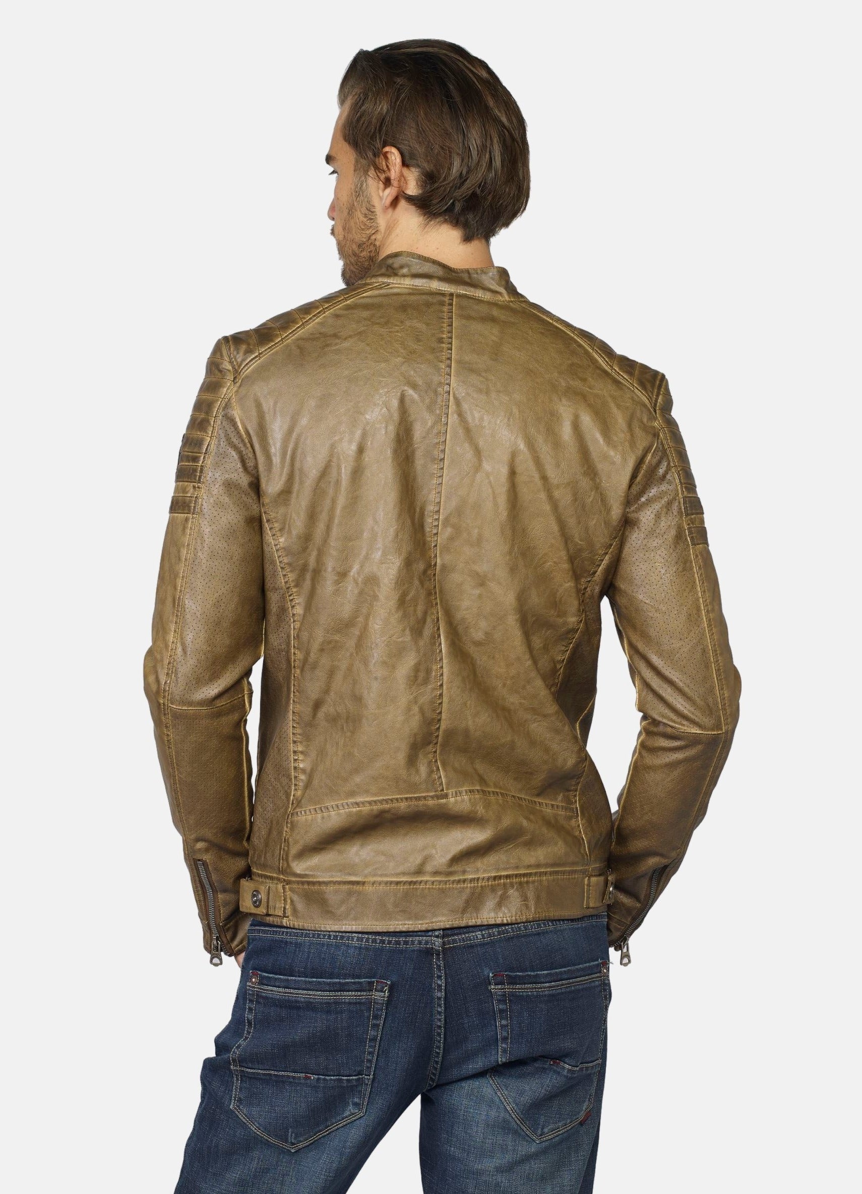 Cazadora Efecto Piel Hombre Cuello Mao Forro Pelito – Koroshi 2021JA03