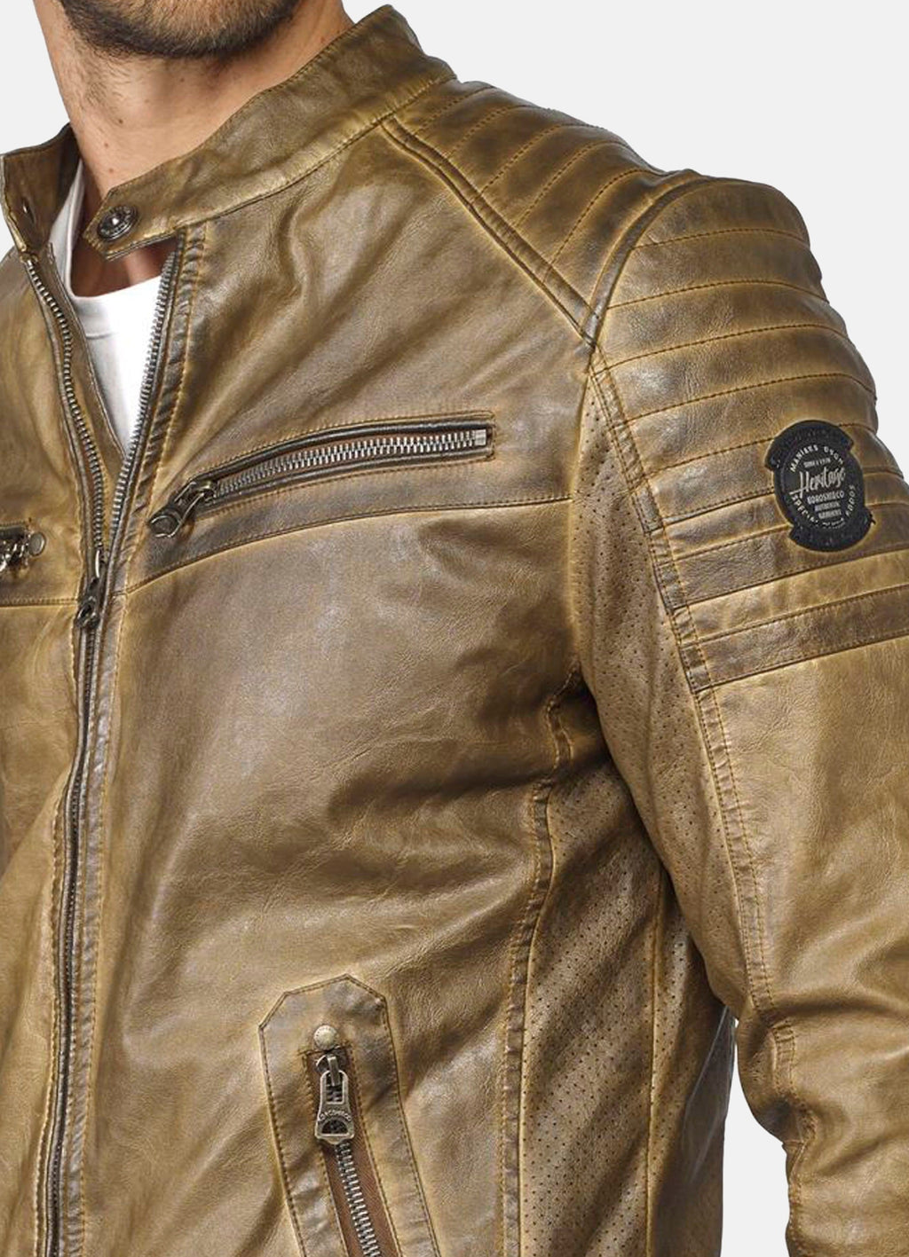 Cazadora Efecto Piel Hombre Cuello Mao Forro Pelito – Koroshi 2021JA03