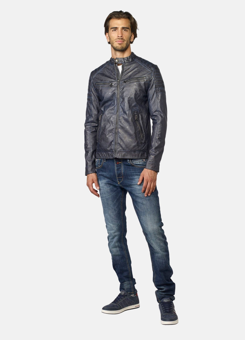 Cazadora Efecto Piel Hombre Cuello Mao Forro Pelito – Koroshi 2021JA03