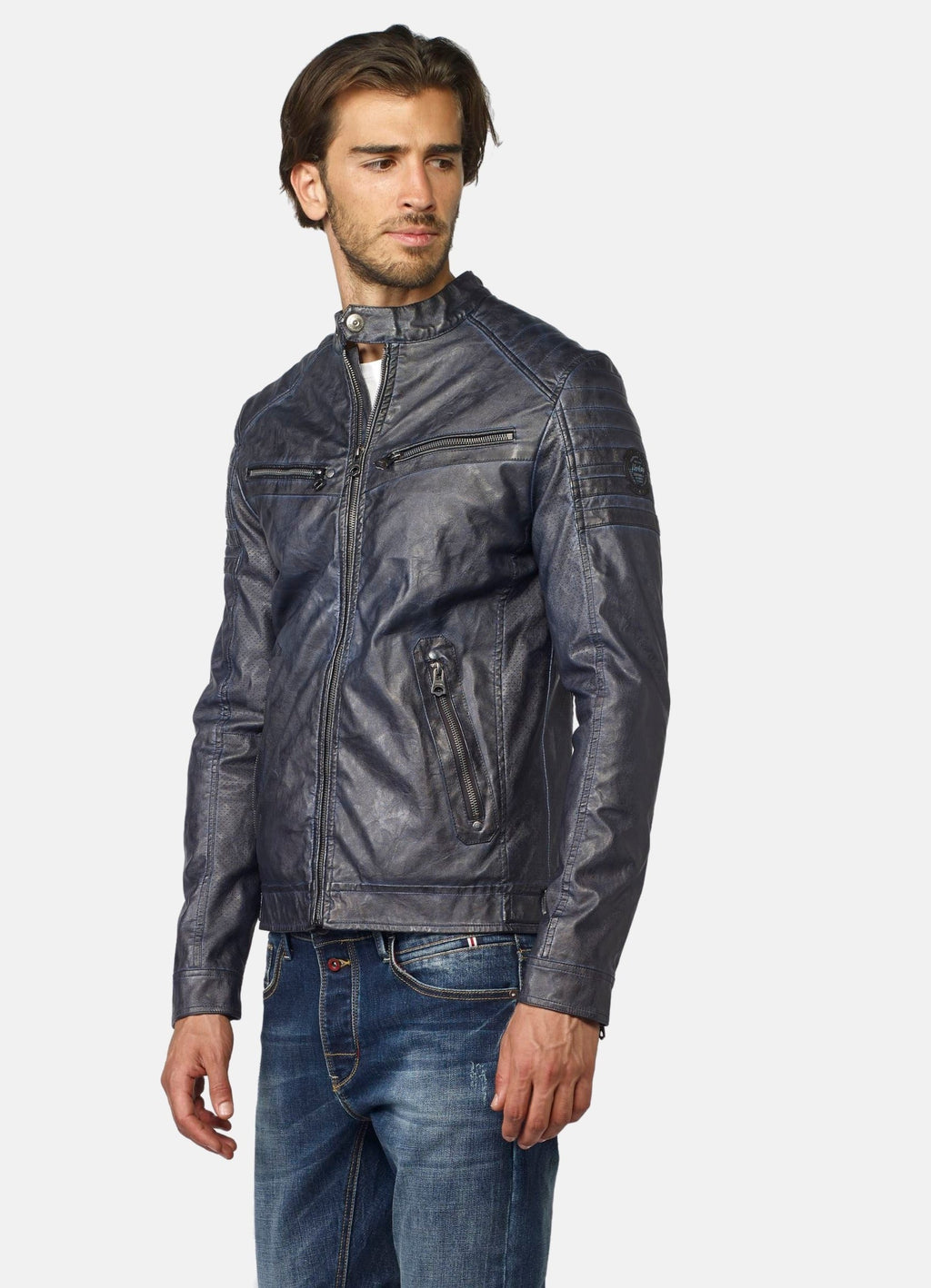 Cazadora Efecto Piel Hombre Cuello Mao Forro Pelito – Koroshi 2021JA03