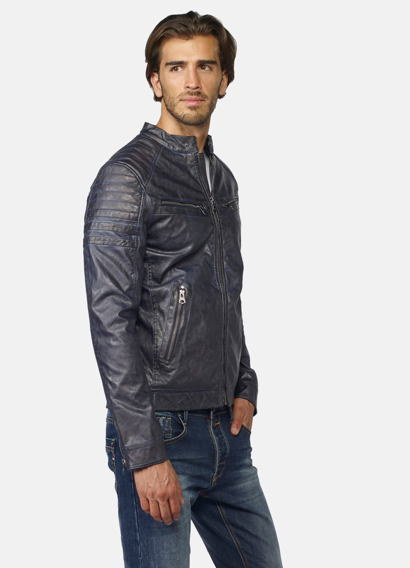 Cazadora Efecto Piel Hombre Cuello Mao Forro Pelito – Koroshi 2021JA03