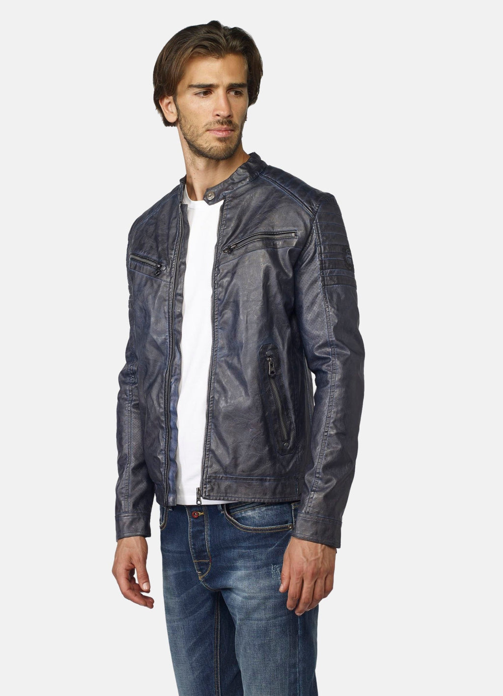 Cazadora Efecto Piel Hombre Cuello Mao Forro Pelito – Koroshi 2021JA03