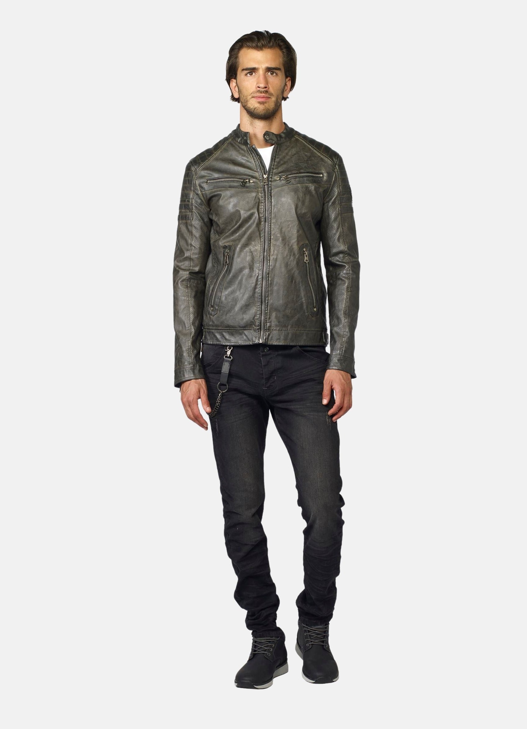 Cazadora Efecto Piel Hombre Cuello Mao Forro Pelito – Koroshi 2021JA03