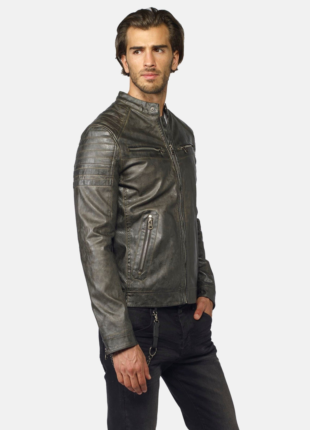 Cazadora Efecto Piel Hombre Cuello Mao Forro Pelito – Koroshi 2021JA03