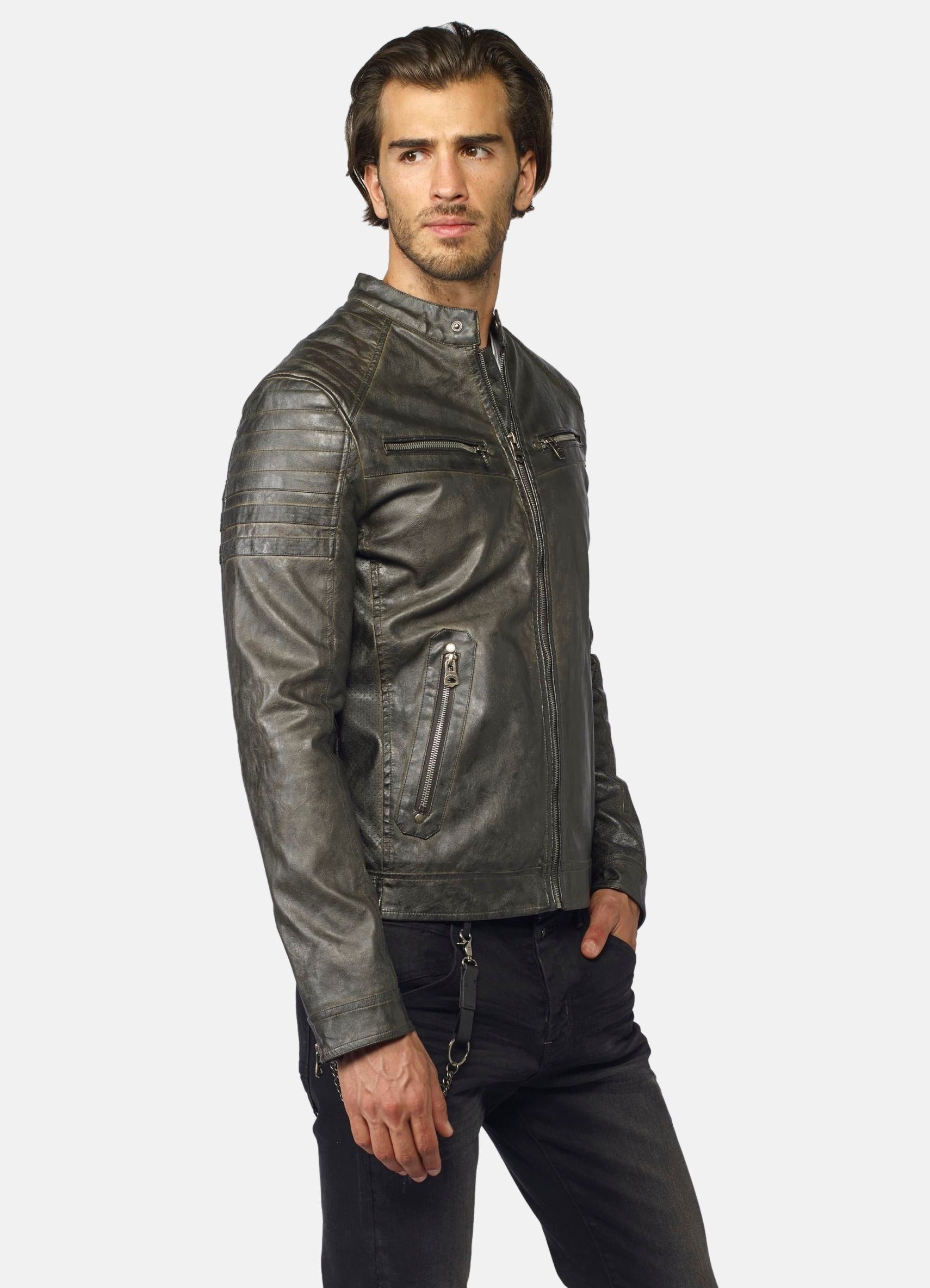 Cazadora Efecto Piel Hombre Cuello Mao Forro Pelito – Koroshi 2021JA03