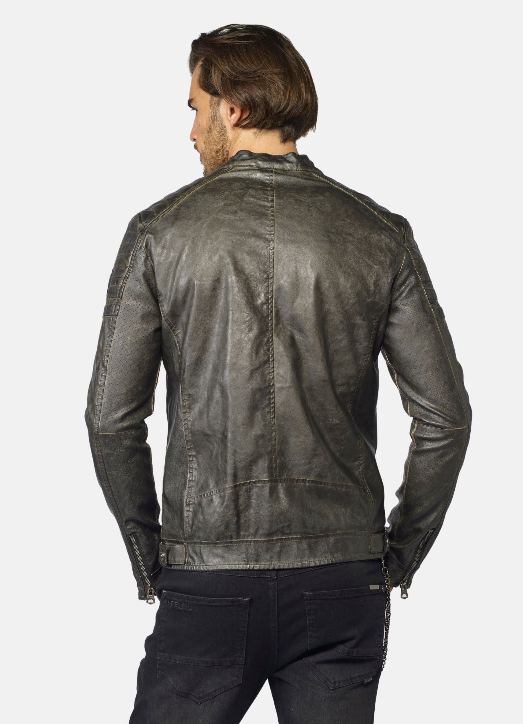 Cazadora Efecto Piel Hombre Cuello Mao Forro Pelito – Koroshi 2021JA03