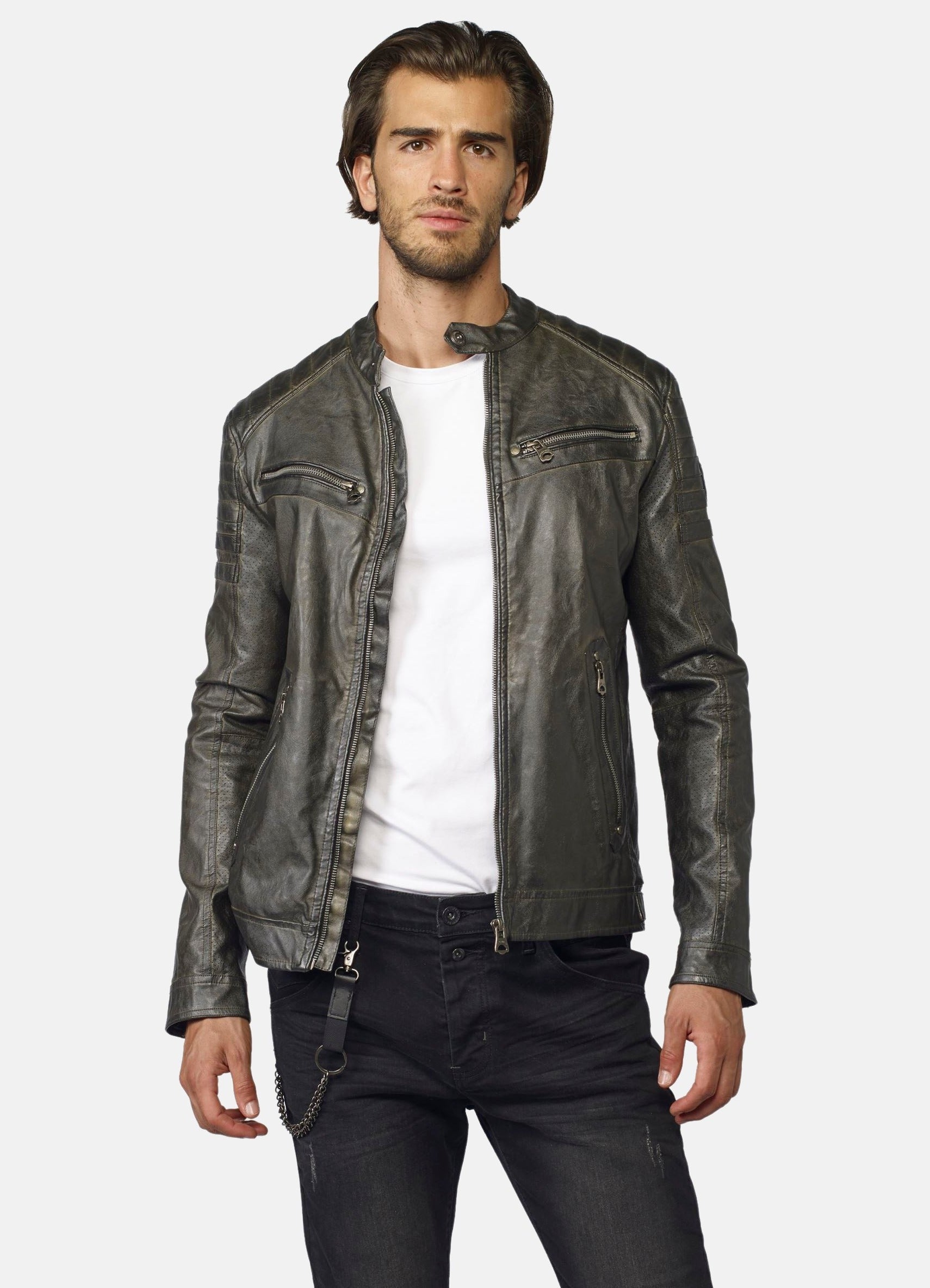 Cazadora Efecto Piel Hombre Cuello Mao Forro Pelito – Koroshi 2021JA03