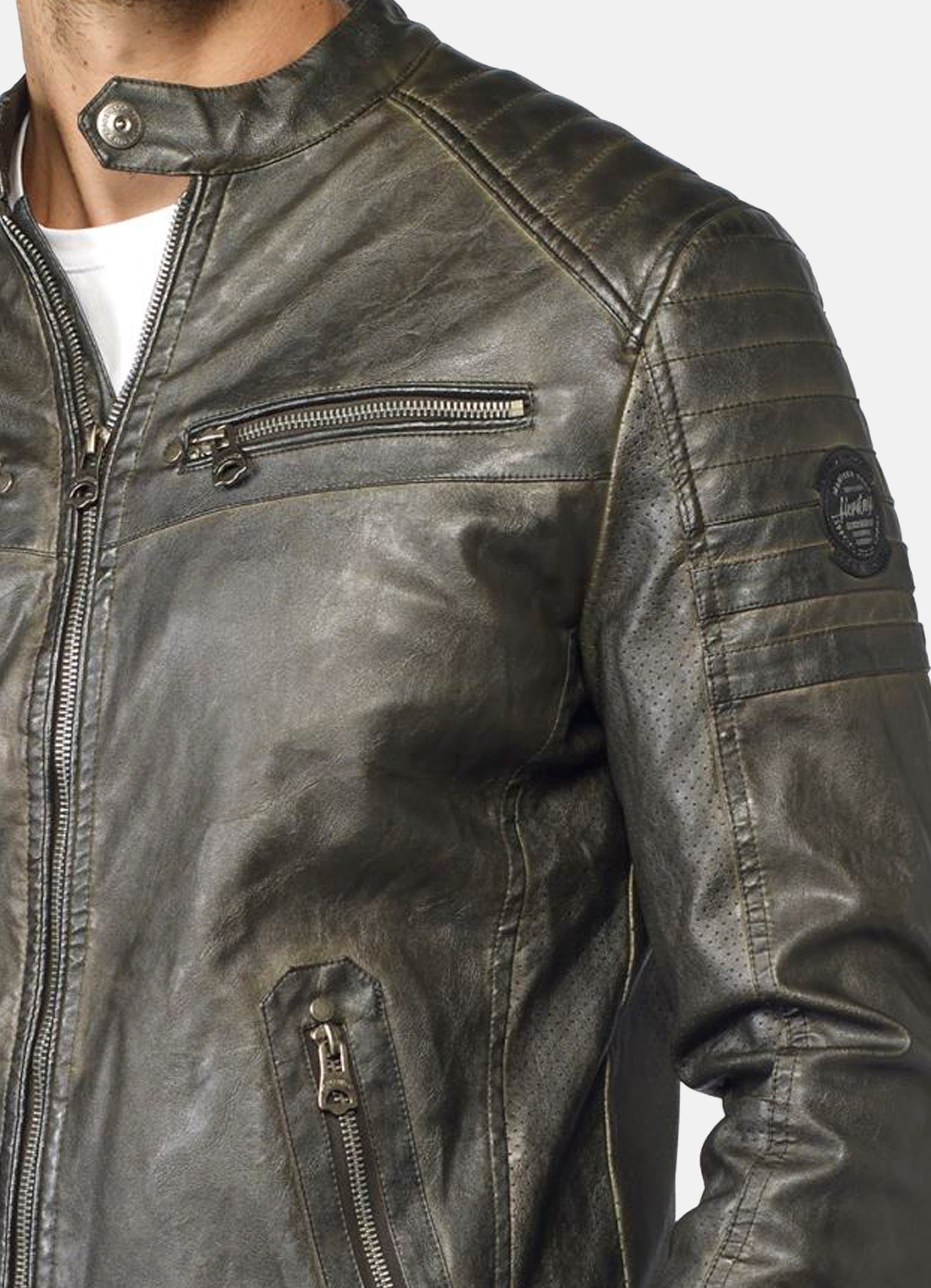 Cazadora Efecto Piel Hombre Cuello Mao Forro Pelito – Koroshi 2021JA03