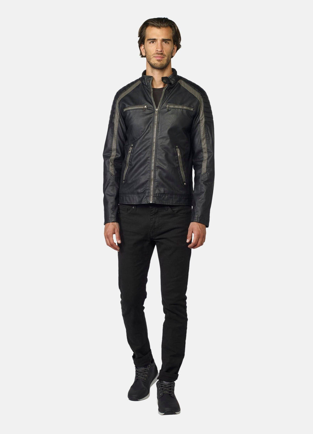 Cazadora Motera Efecto Piel Hombre Cuello Mao – Koroshi 2021JA06