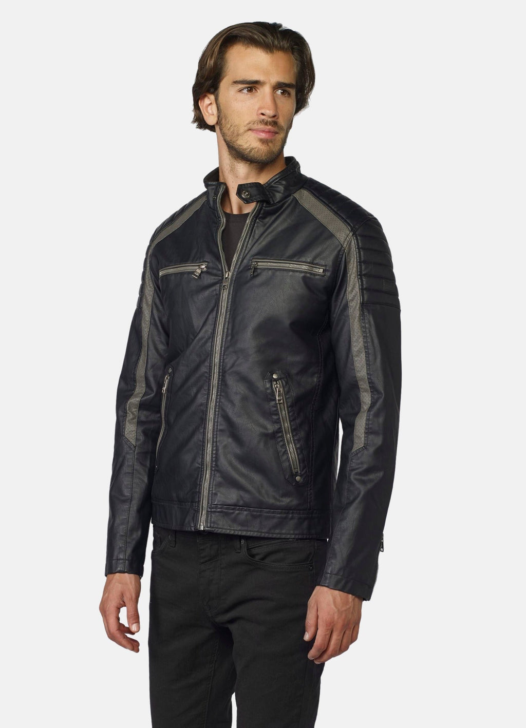 Cazadora Motera Efecto Piel Hombre Cuello Mao – Koroshi 2021JA06