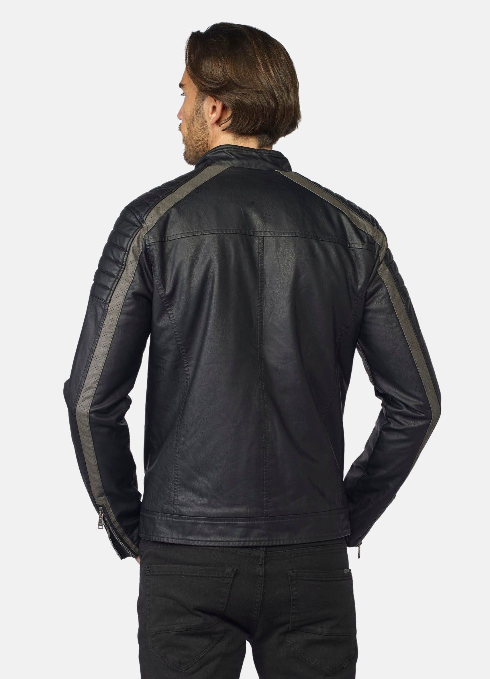Cazadora Motera Efecto Piel Hombre Cuello Mao – Koroshi 2021JA06