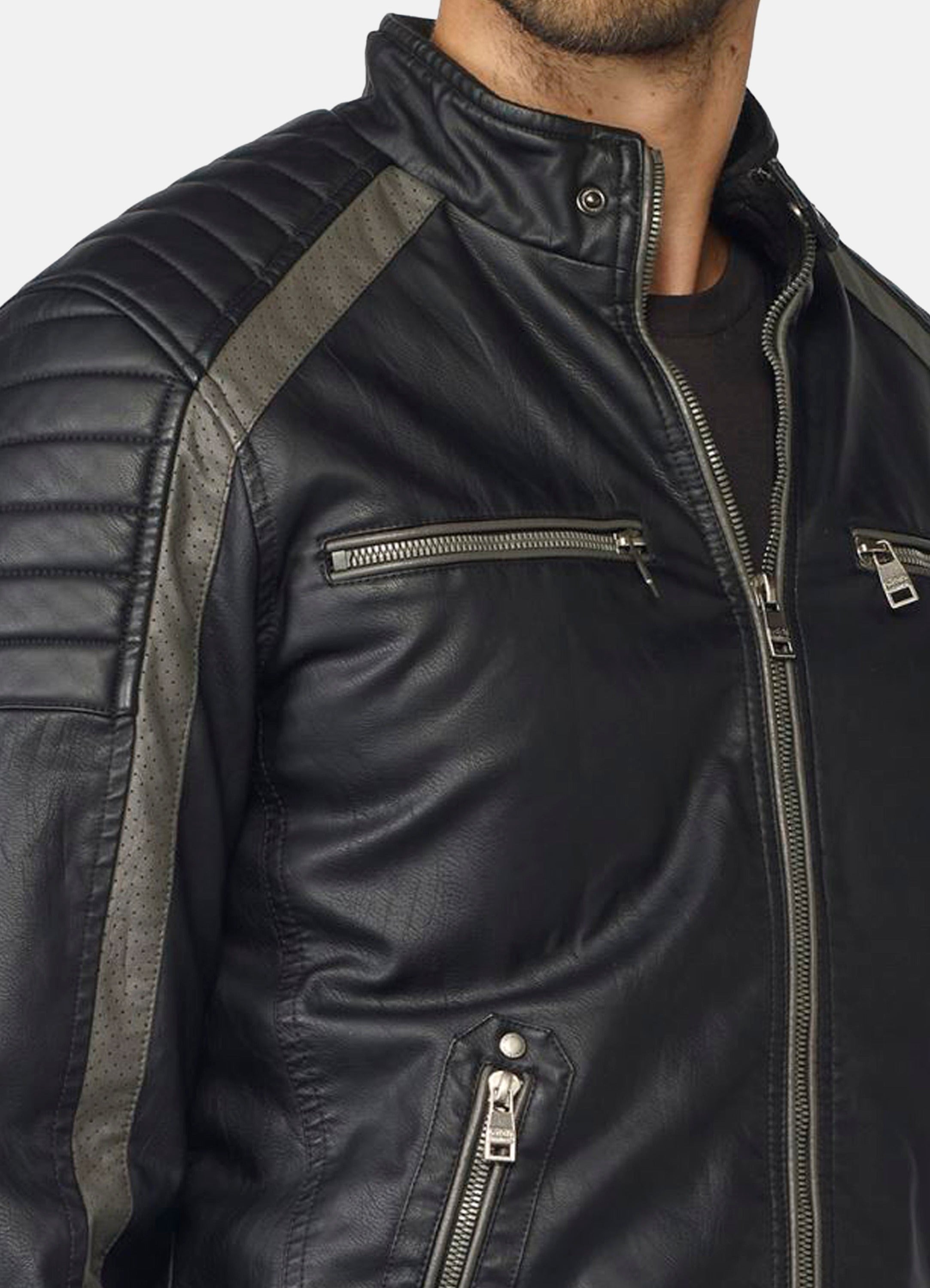 Cazadora Motera Efecto Piel Hombre Cuello Mao – Koroshi 2021JA06