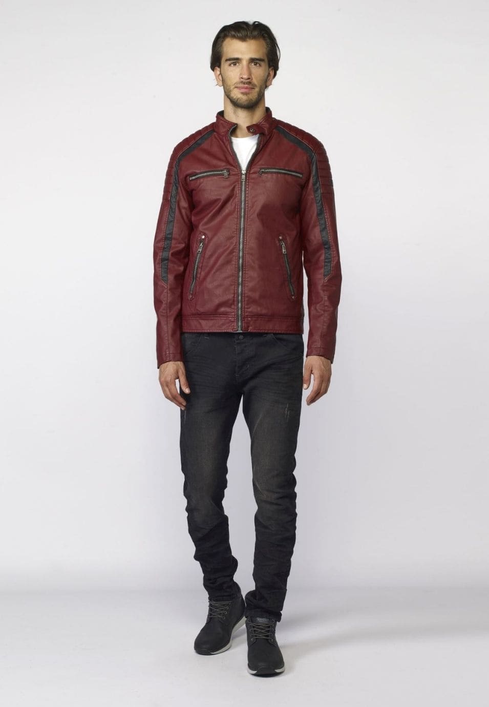 Cazadora Motera Efecto Piel Hombre Cuello Mao – Koroshi 2021JA06