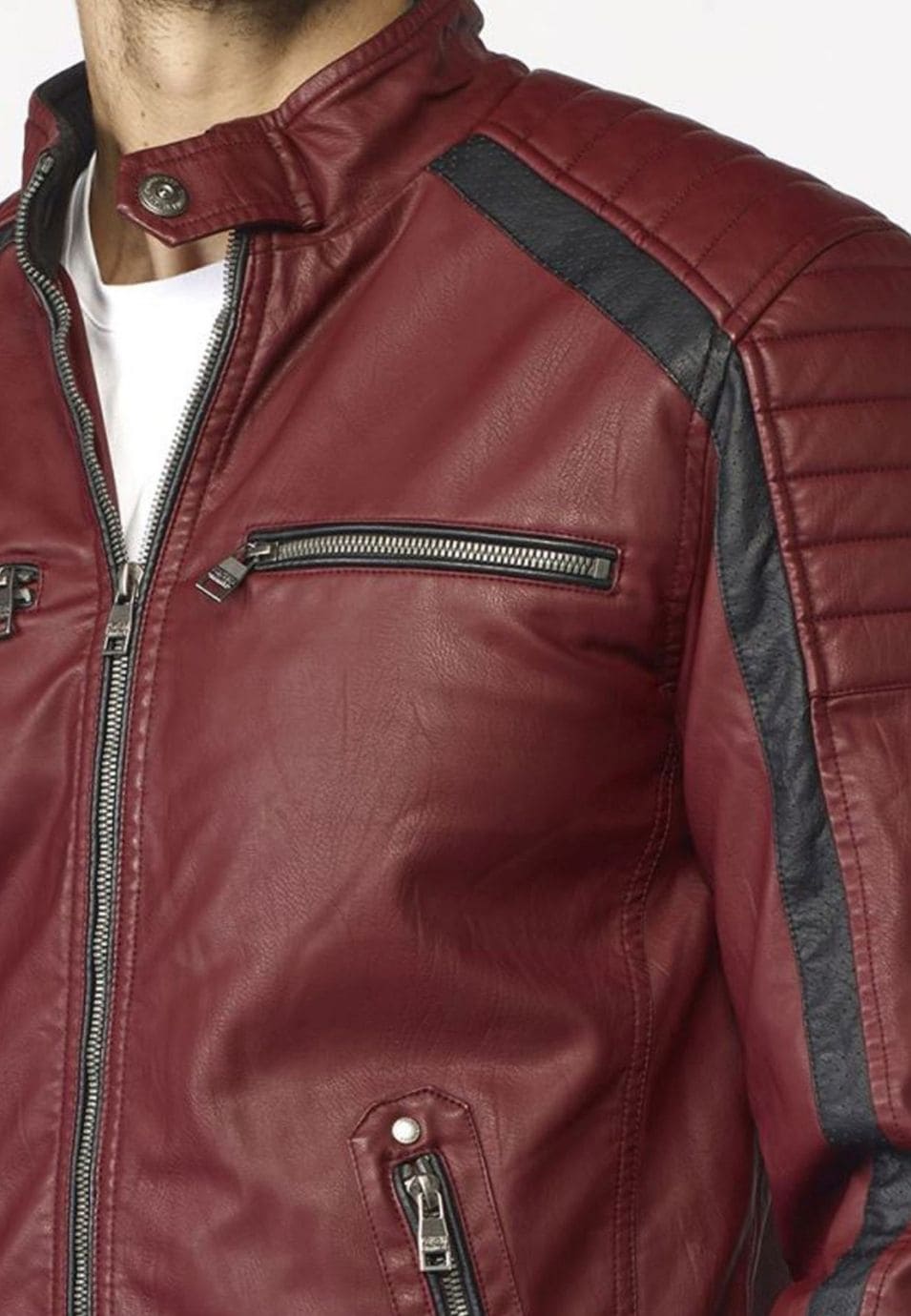 Cazadora Motera Efecto Piel Hombre Cuello Mao – Koroshi 2021JA06