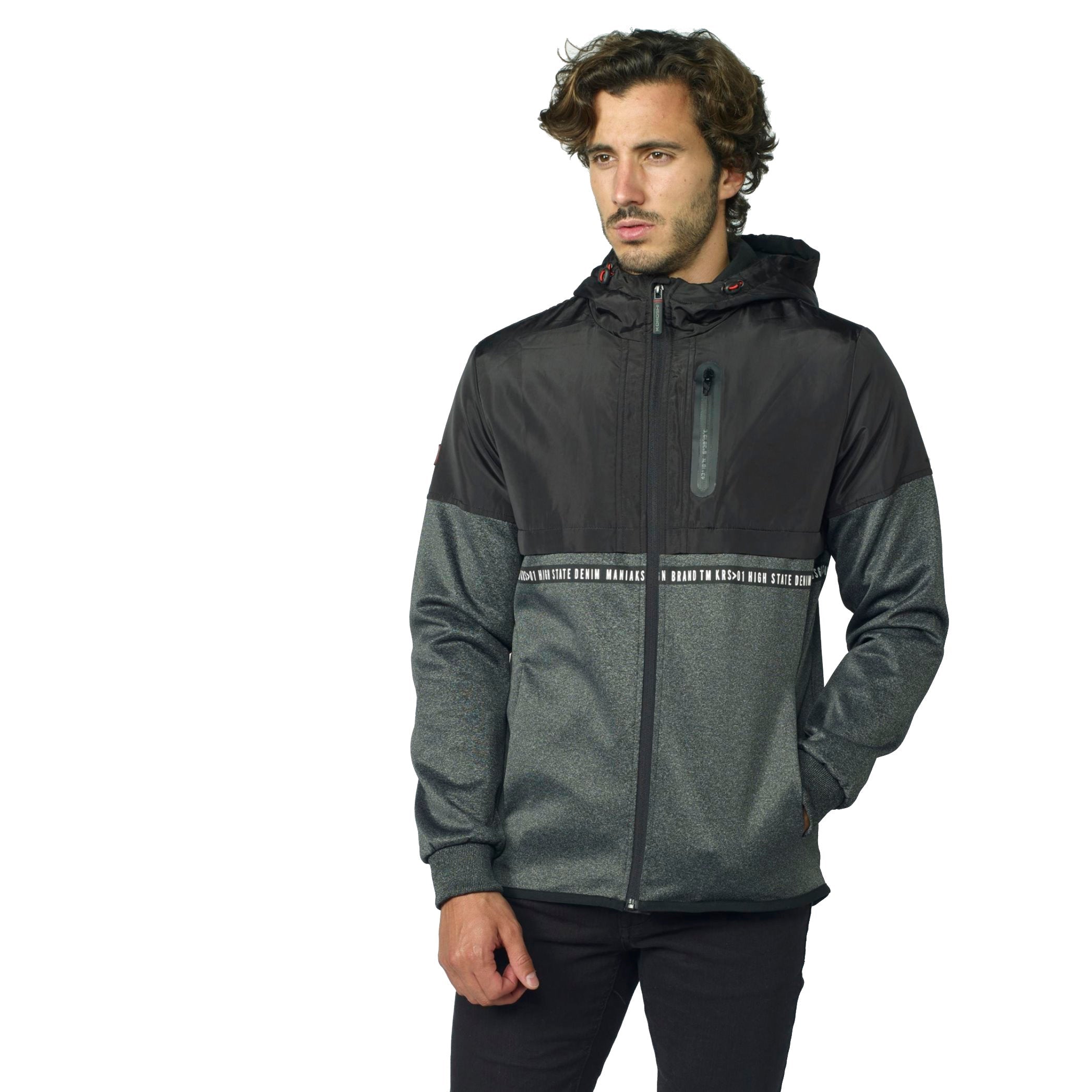 Chaqueta Hombre con Capucha Tejido Combinado – Koroshi 2021JA83