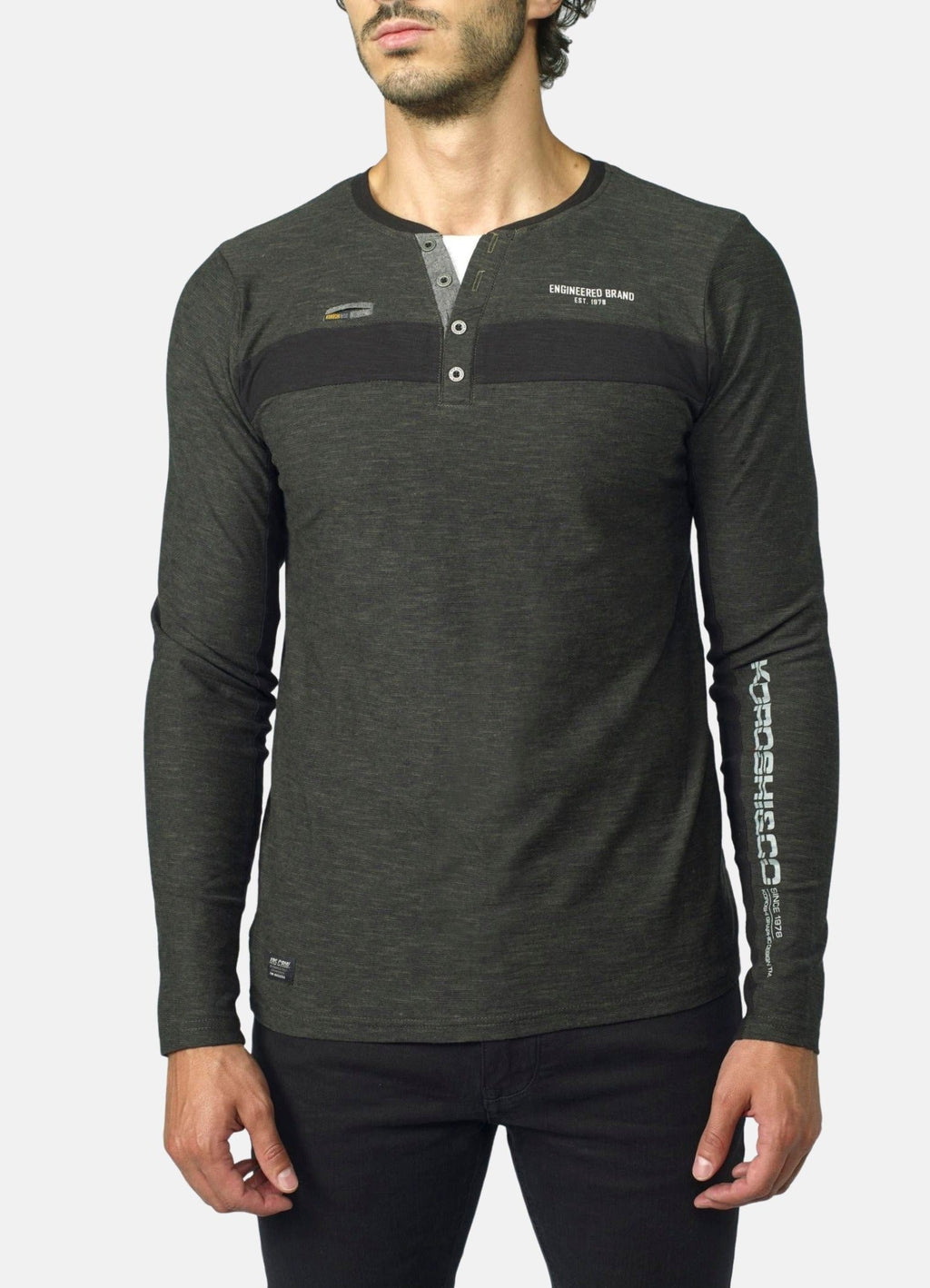 Camiseta Manga Larga Hombre Cuello Panadero Bicolor – Koroshi 2021ML03