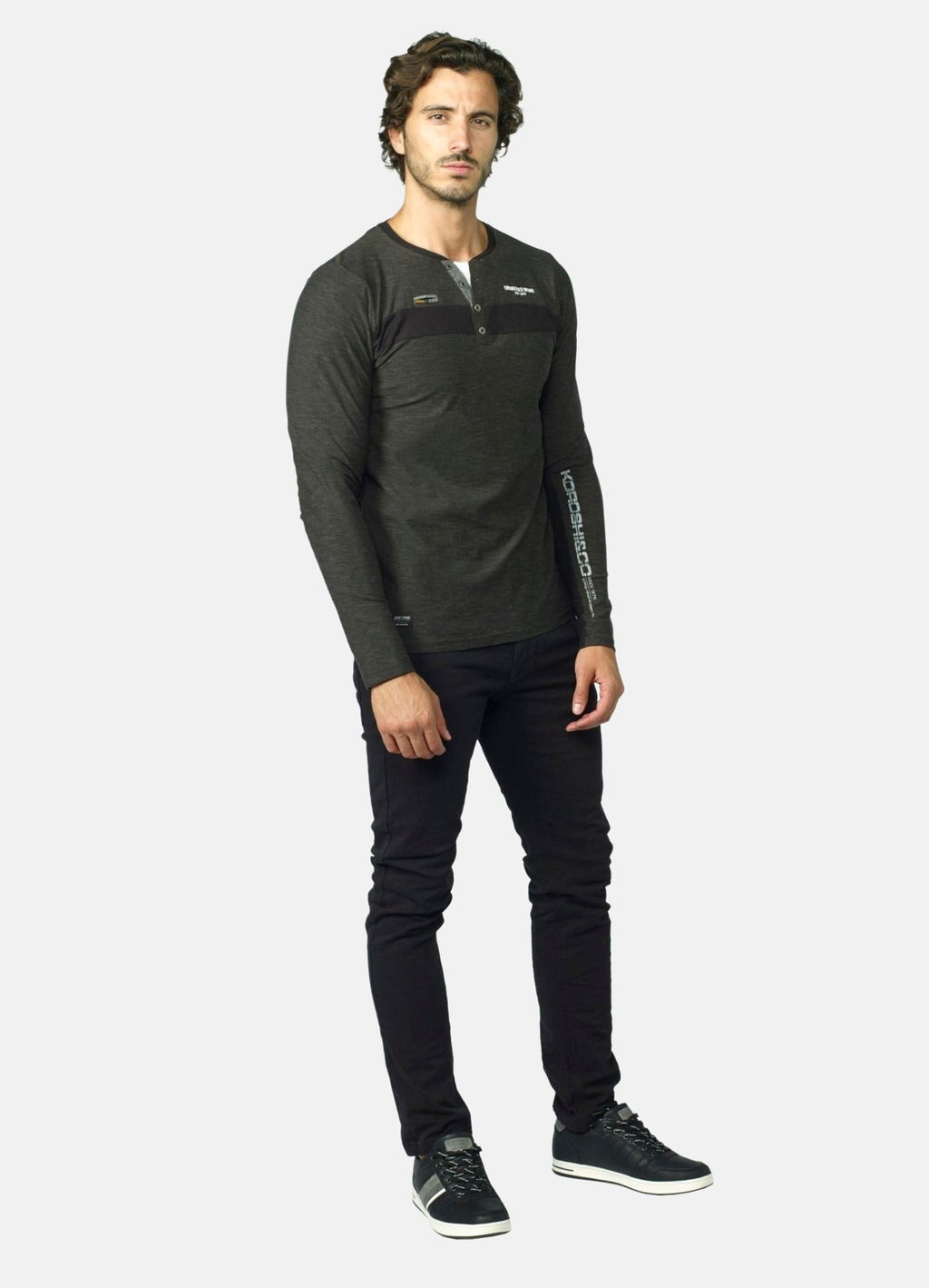 Camiseta Manga Larga Hombre Cuello Panadero Bicolor – Koroshi 2021ML03