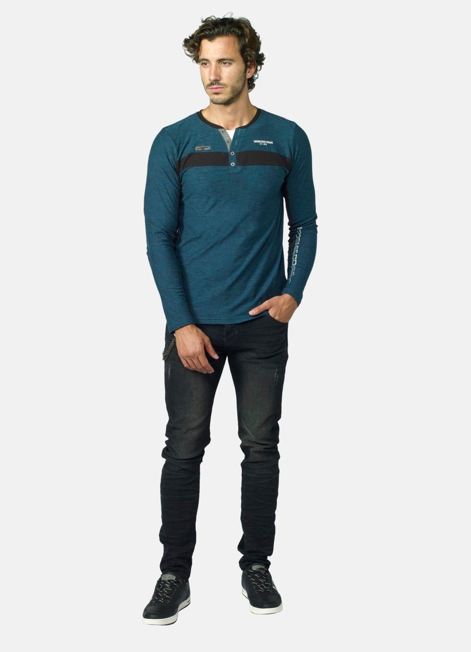 Camiseta Manga Larga Hombre Cuello Panadero Bicolor – Koroshi 2021ML03
