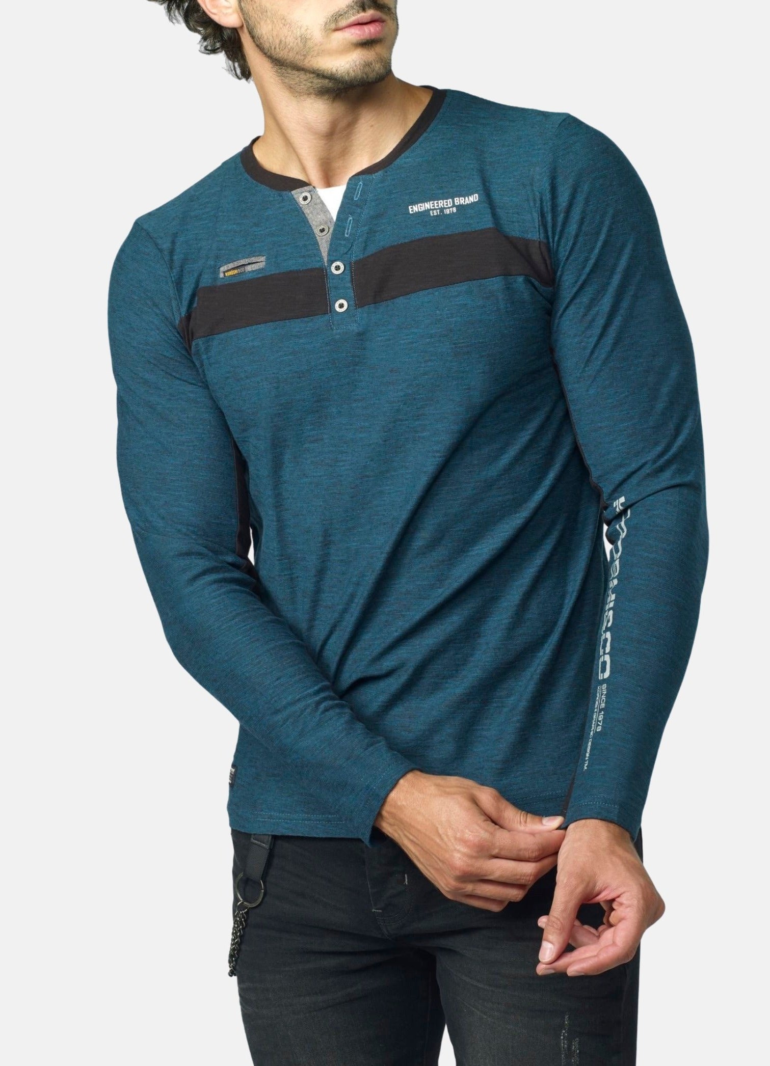 Camiseta Manga Larga Hombre Cuello Panadero Bicolor – Koroshi 2021ML03