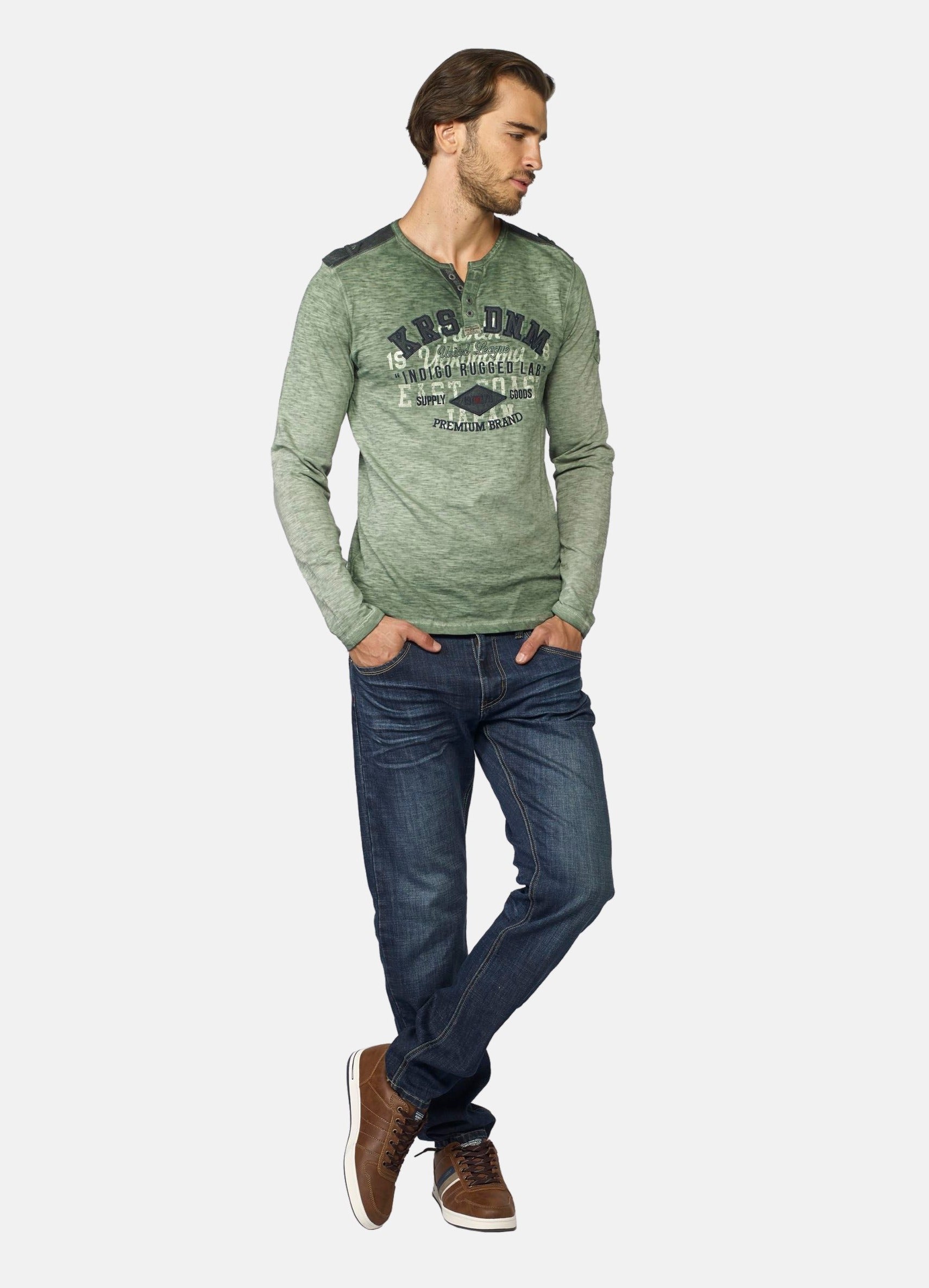 Camiseta Manga Larga Hombre Efecto Lavado Estampada – Koroshi 2021ML05