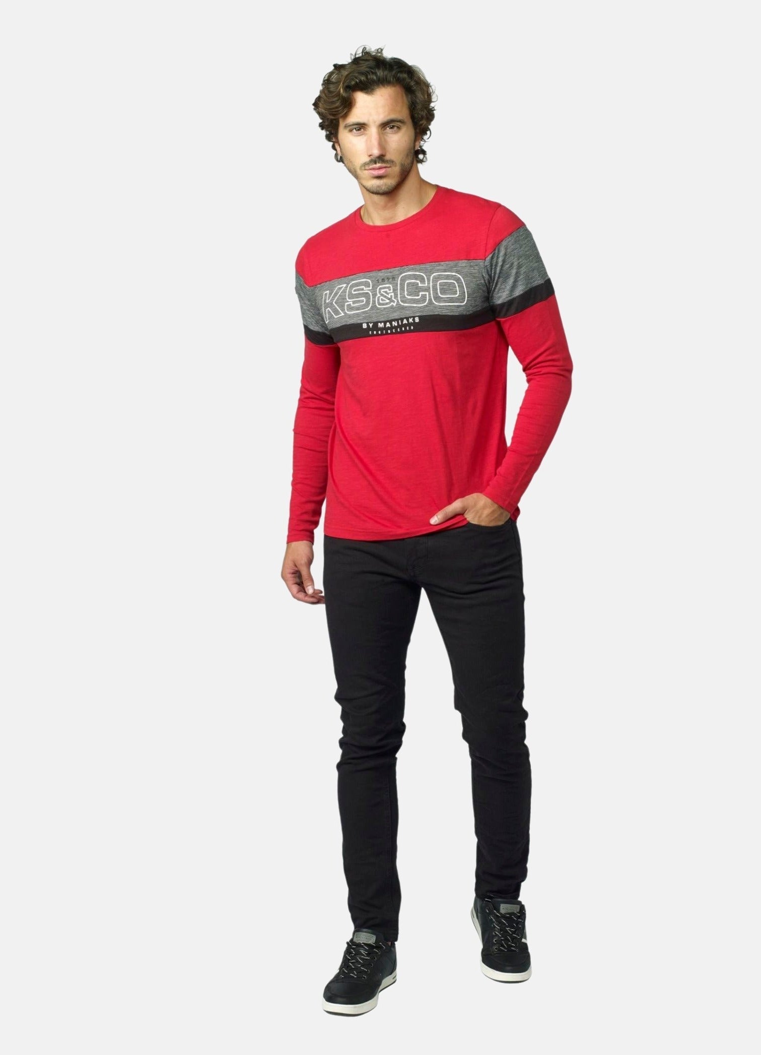 Camiseta Manga Larga Hombre Cortes a Contraste – Koroshi 2021ML07