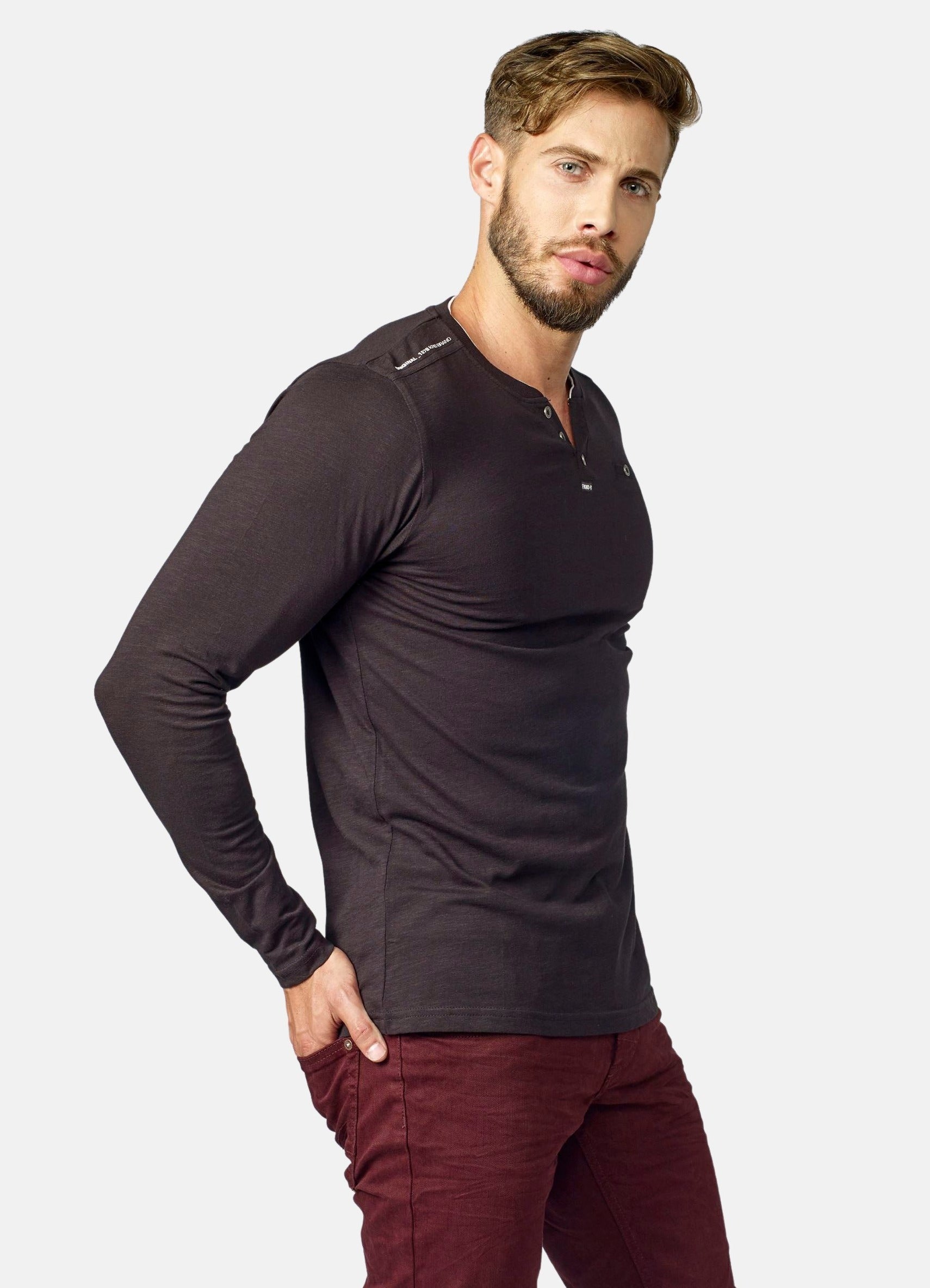 Camiseta Manga Larga Hombre Cuello Panadero Estampada – Koroshi 2021ML11