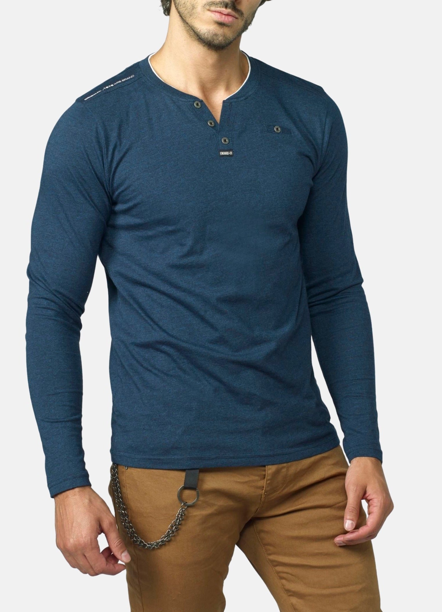 Camiseta Manga Larga Hombre Cuello Panadero Estampada – Koroshi 2021ML11