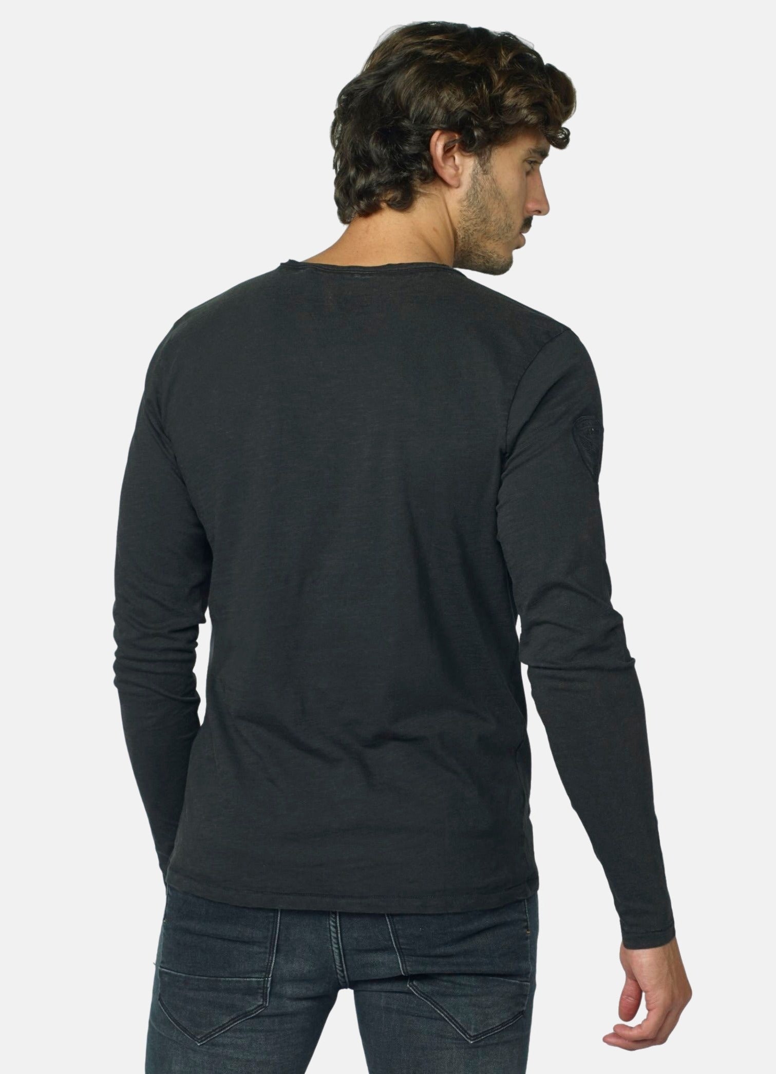 Camiseta Manga Larga Hombre Cuello Partido con Bolsillo – Koroshi 2021ML16