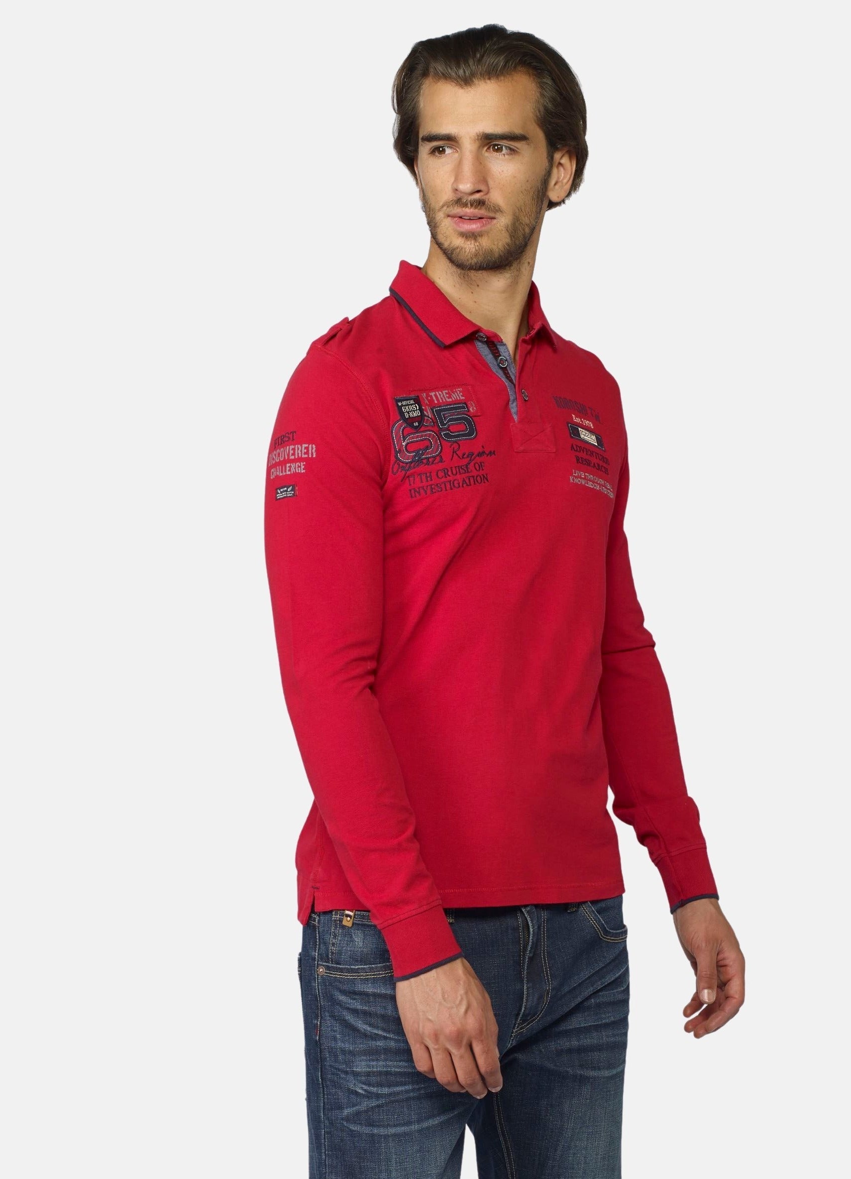 Polo Manga Larga Hombre Piqué con Bordados Tipográficos – Koroshi 2021PL10