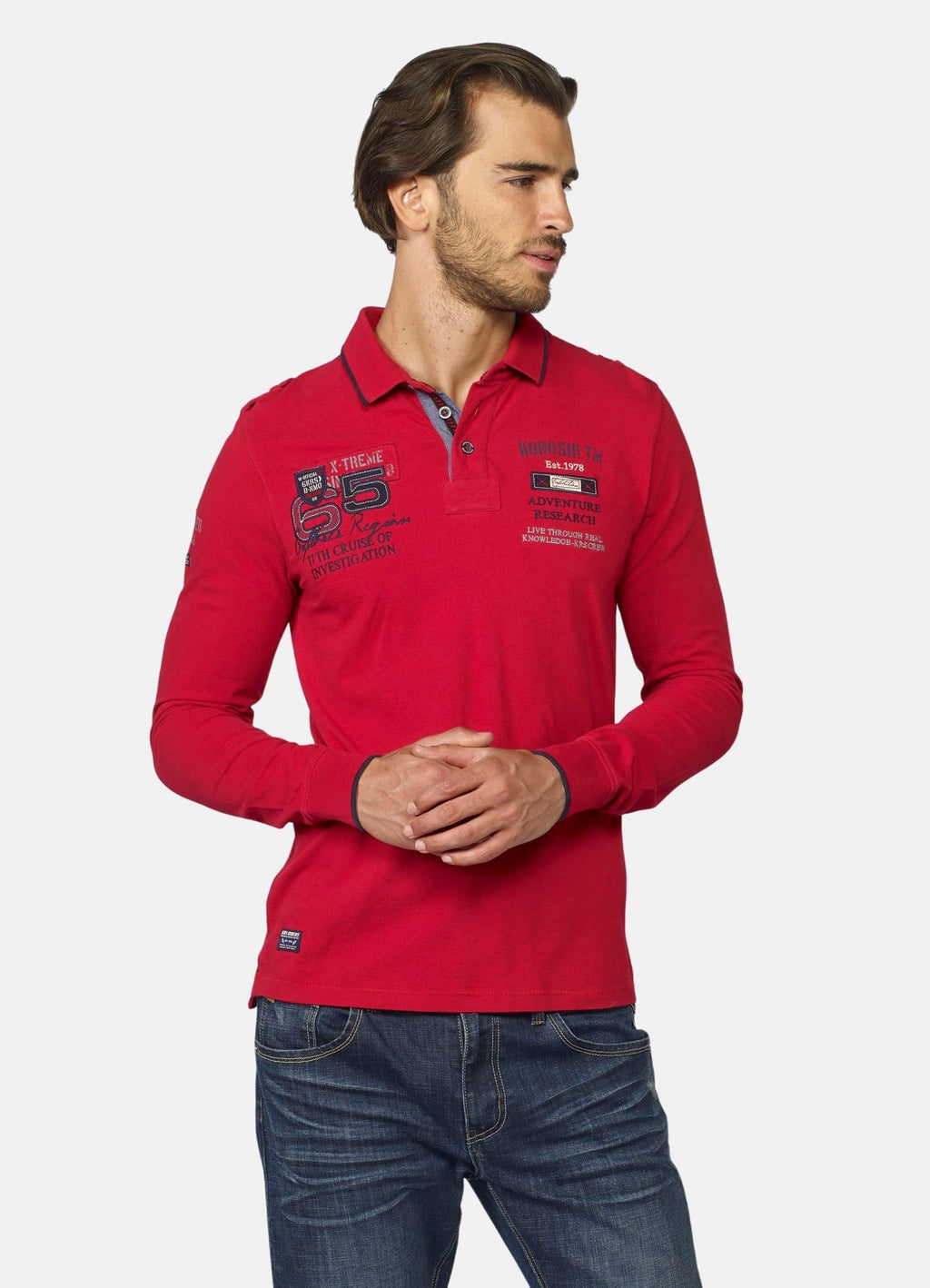 Polo Manga Larga Hombre Piqué con Bordados Tipográficos – Koroshi 2021PL10