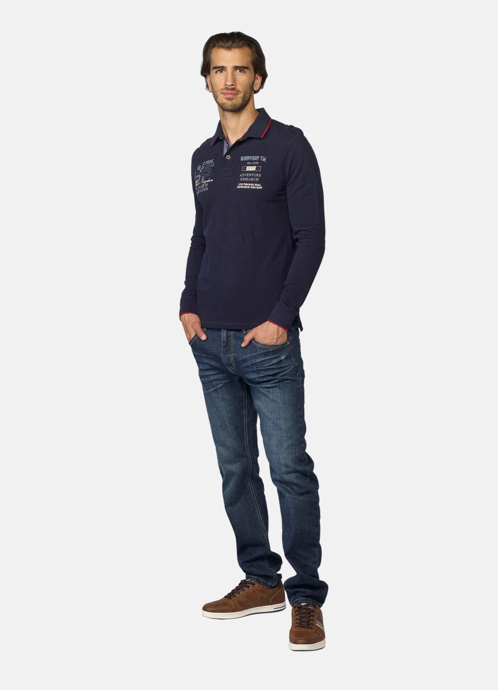 Polo Manga Larga Hombre Piqué con Bordados Tipográficos – Koroshi 2021PL10