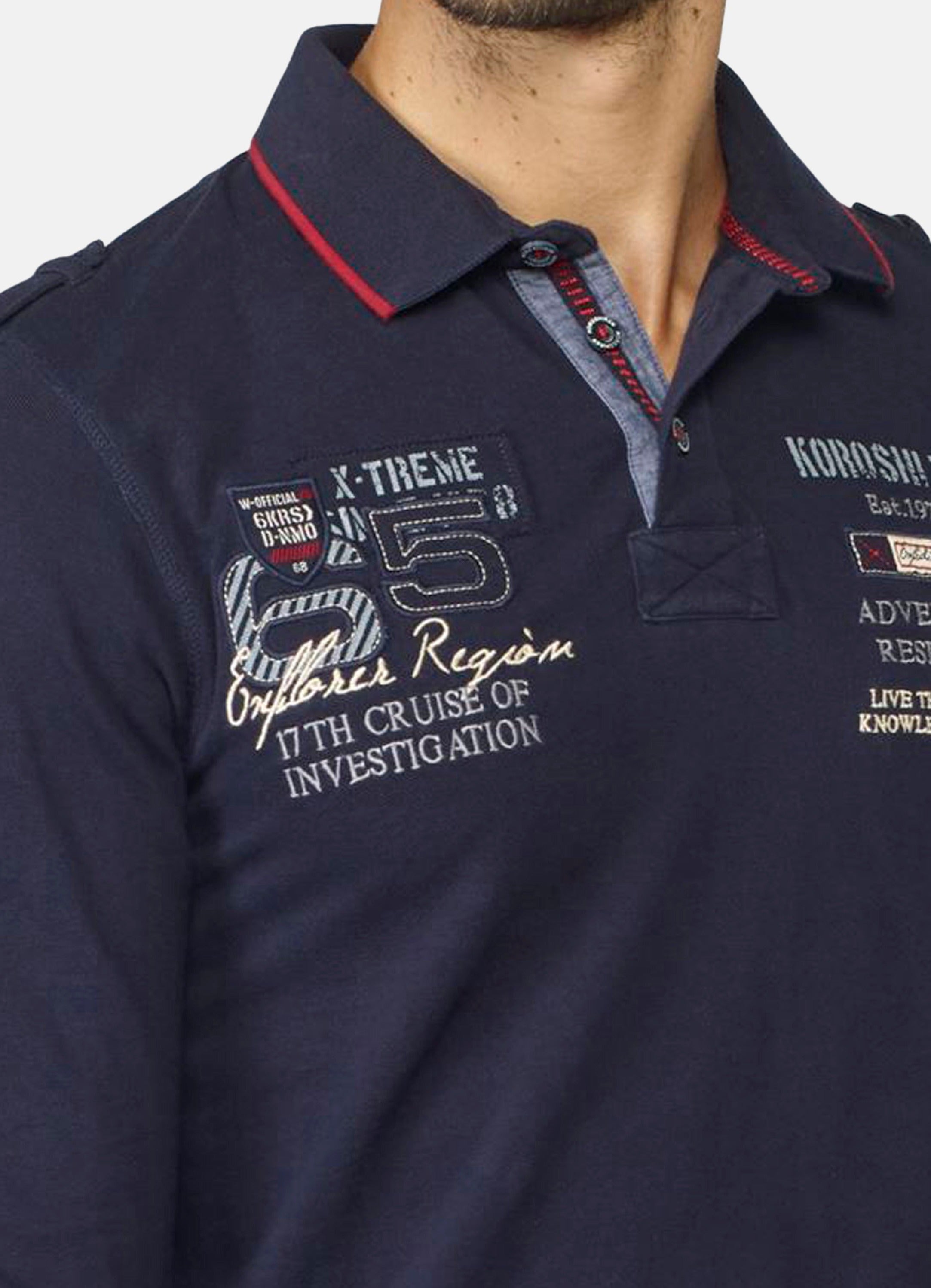 Polo Manga Larga Hombre Piqué con Bordados Tipográficos – Koroshi 2021PL10