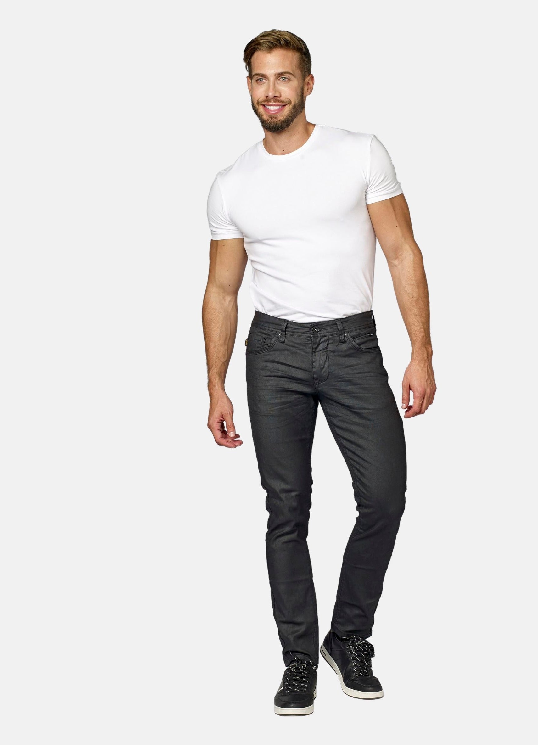 Pantalón Vaquero Hombre Slim Fit Elástico Encerado – Koroshi Negro Denim