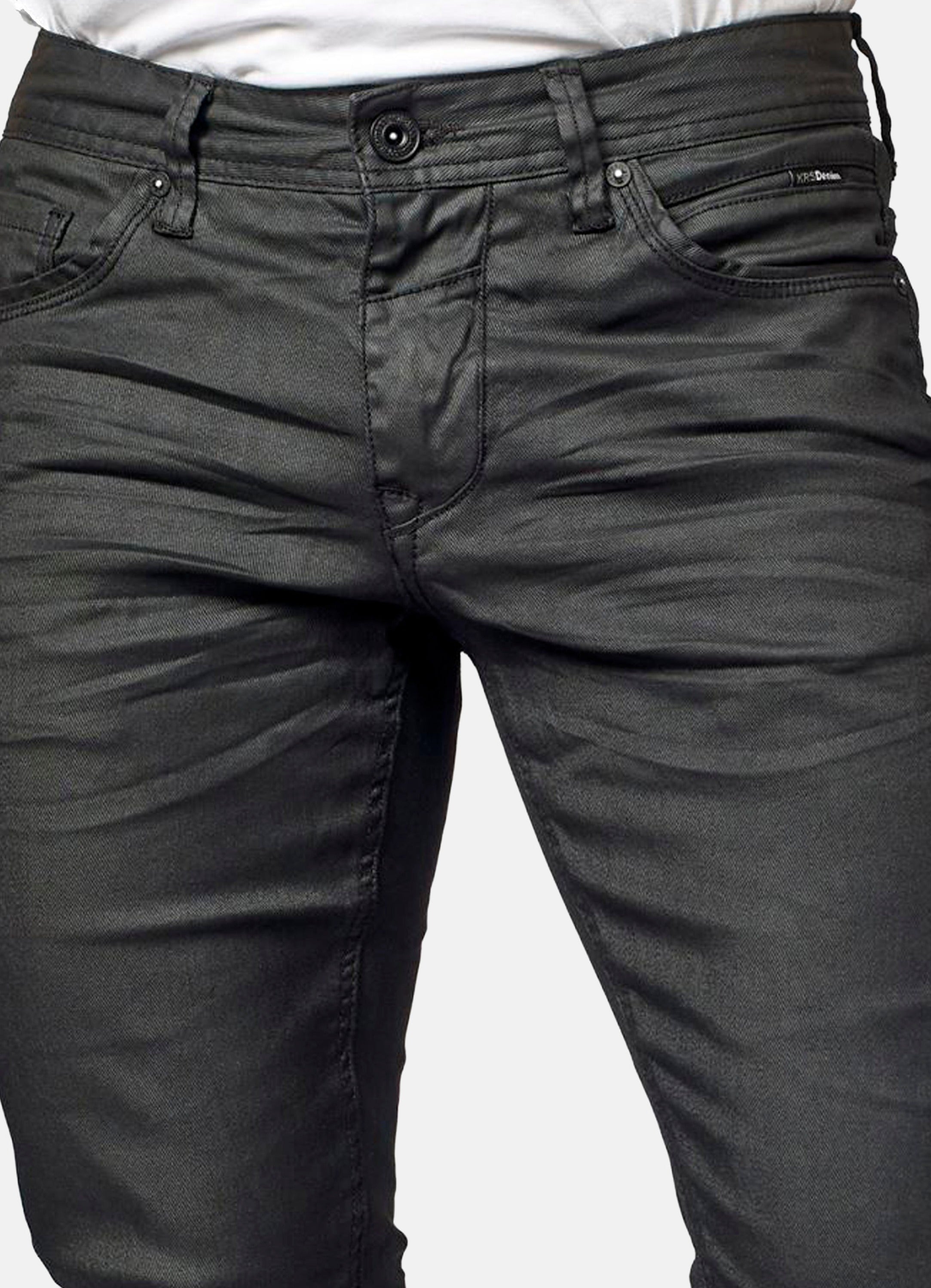 Pantalón Vaquero Hombre Slim Fit Elástico Encerado – Koroshi Negro Denim
