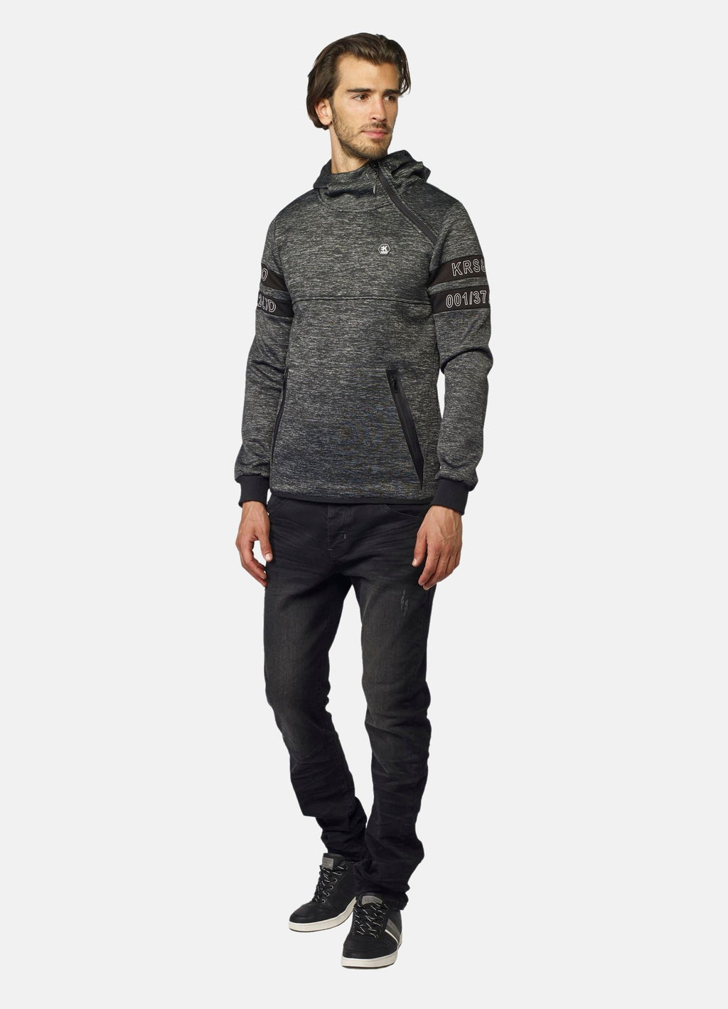 Sudadera con Capucha Hombre Efecto Jaspeado – Koroshi Negro